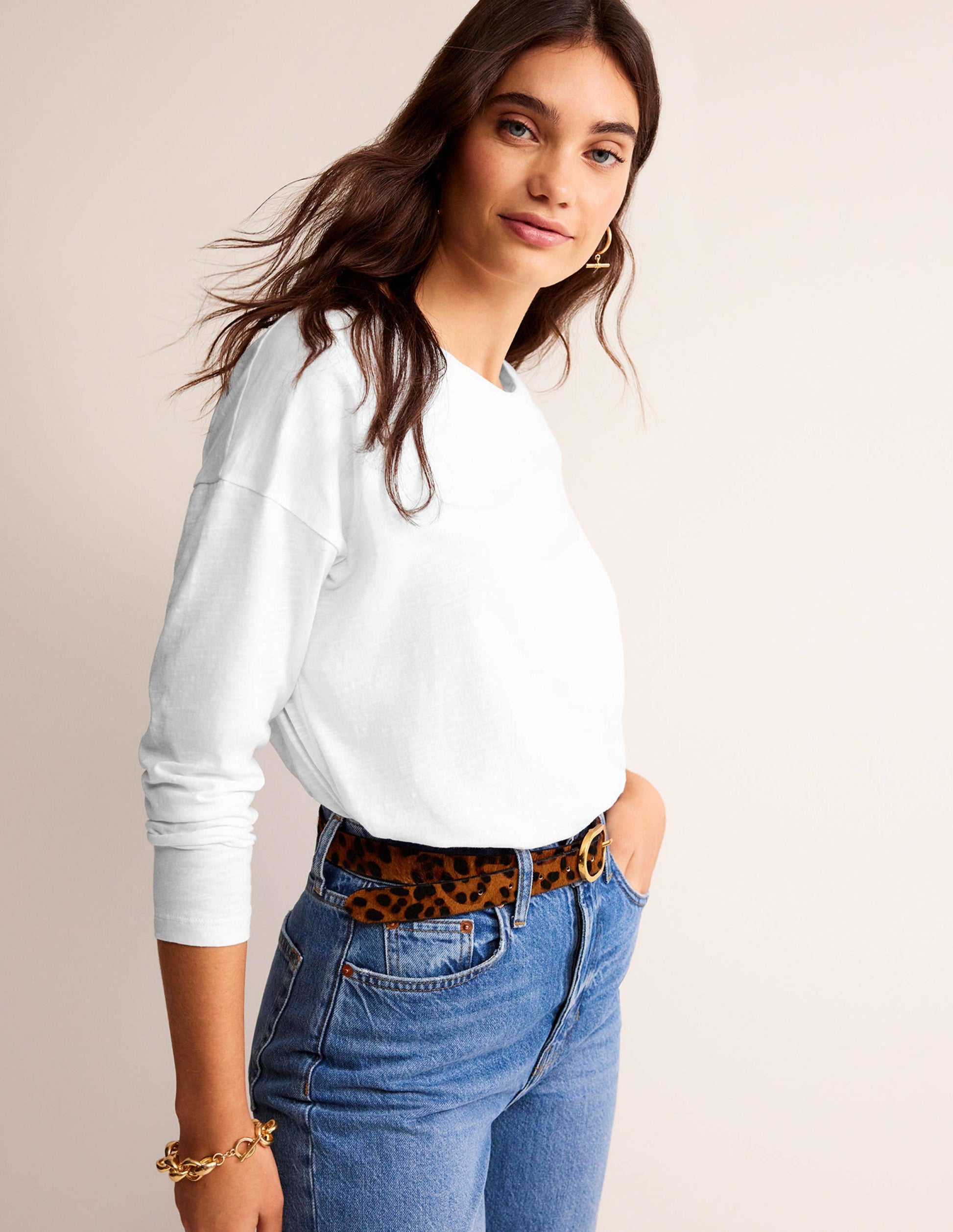 Cotton Dropped Shoulder Top-White-4