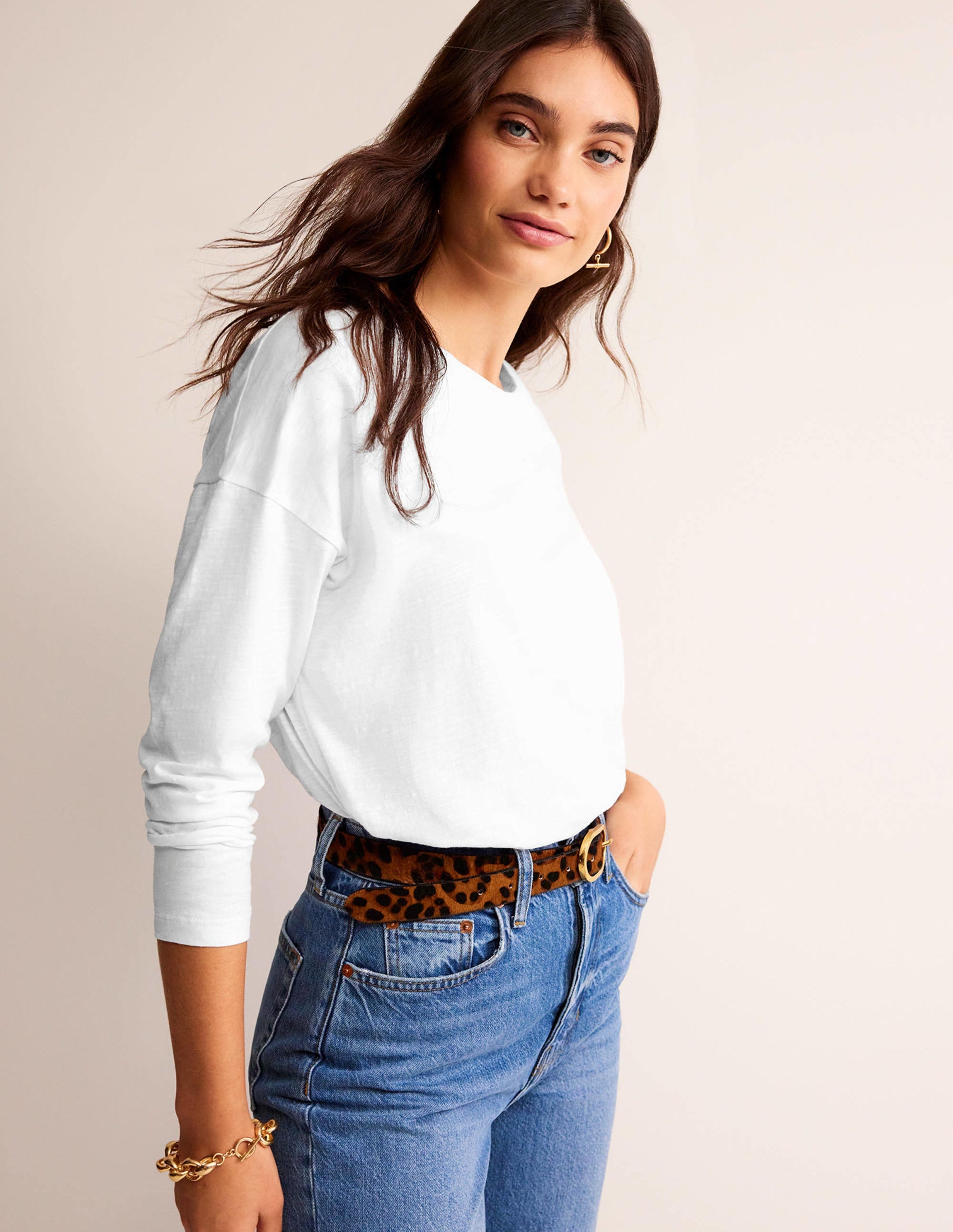 Cotton Dropped Shoulder Top-White - Image 4