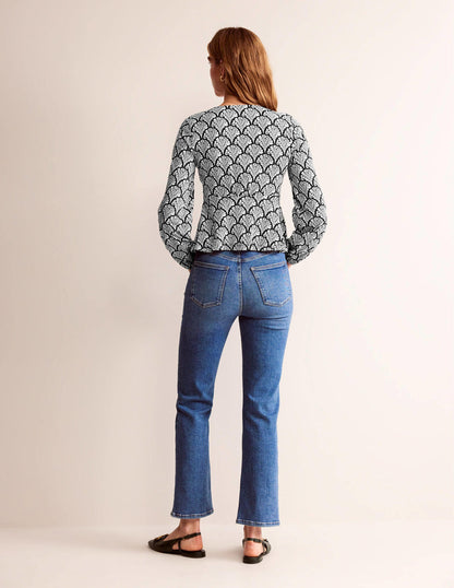 V-Neck Peplum Top-Black, Blossomy-6