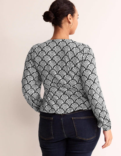 V-Neck Peplum Top-Black, Blossomy-8