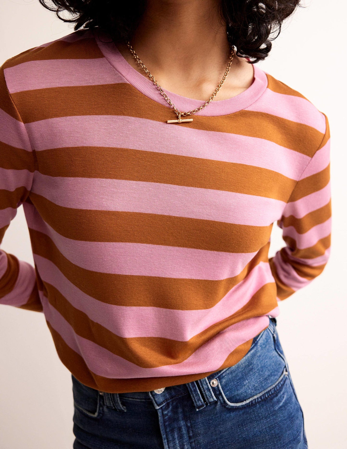 Tamsin Long Sleeve Top-Pink, Camel
