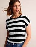 Tamsin Short Sleeve Top-Black, Ivory
