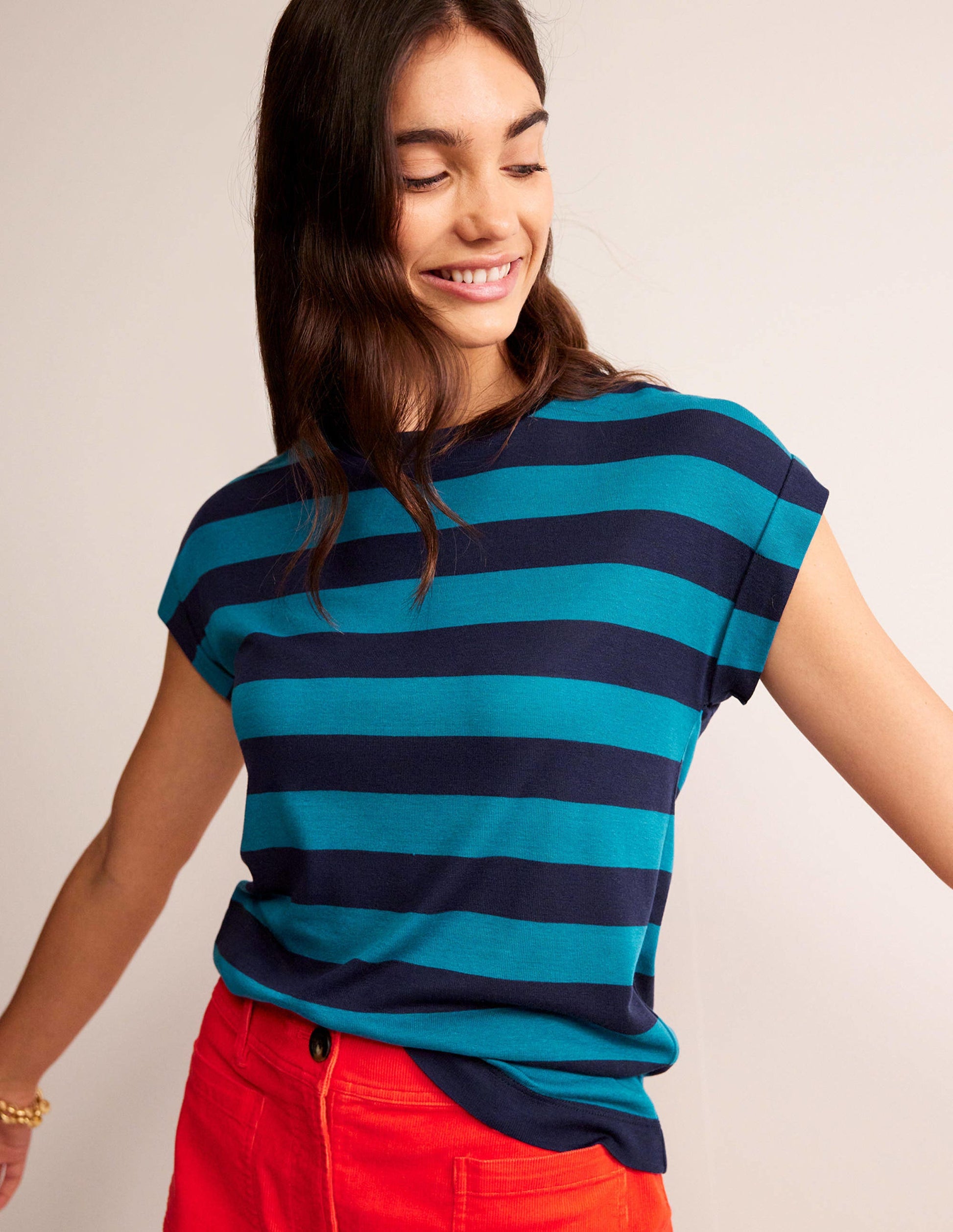 Tamsin Short Sleeve Top-Navy, Blue-1