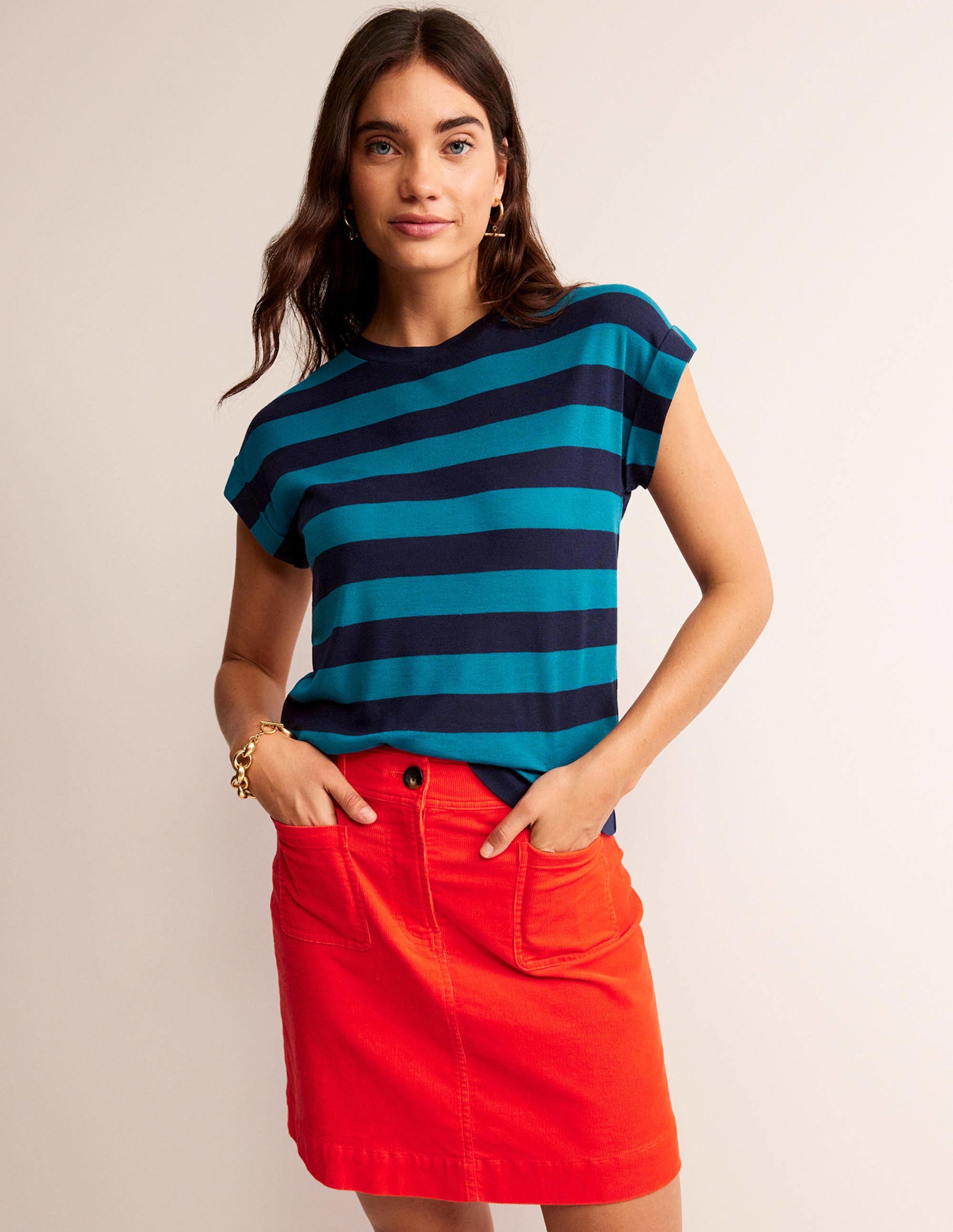 Tamsin Short Sleeve Top-Navy, Blue - Image 4