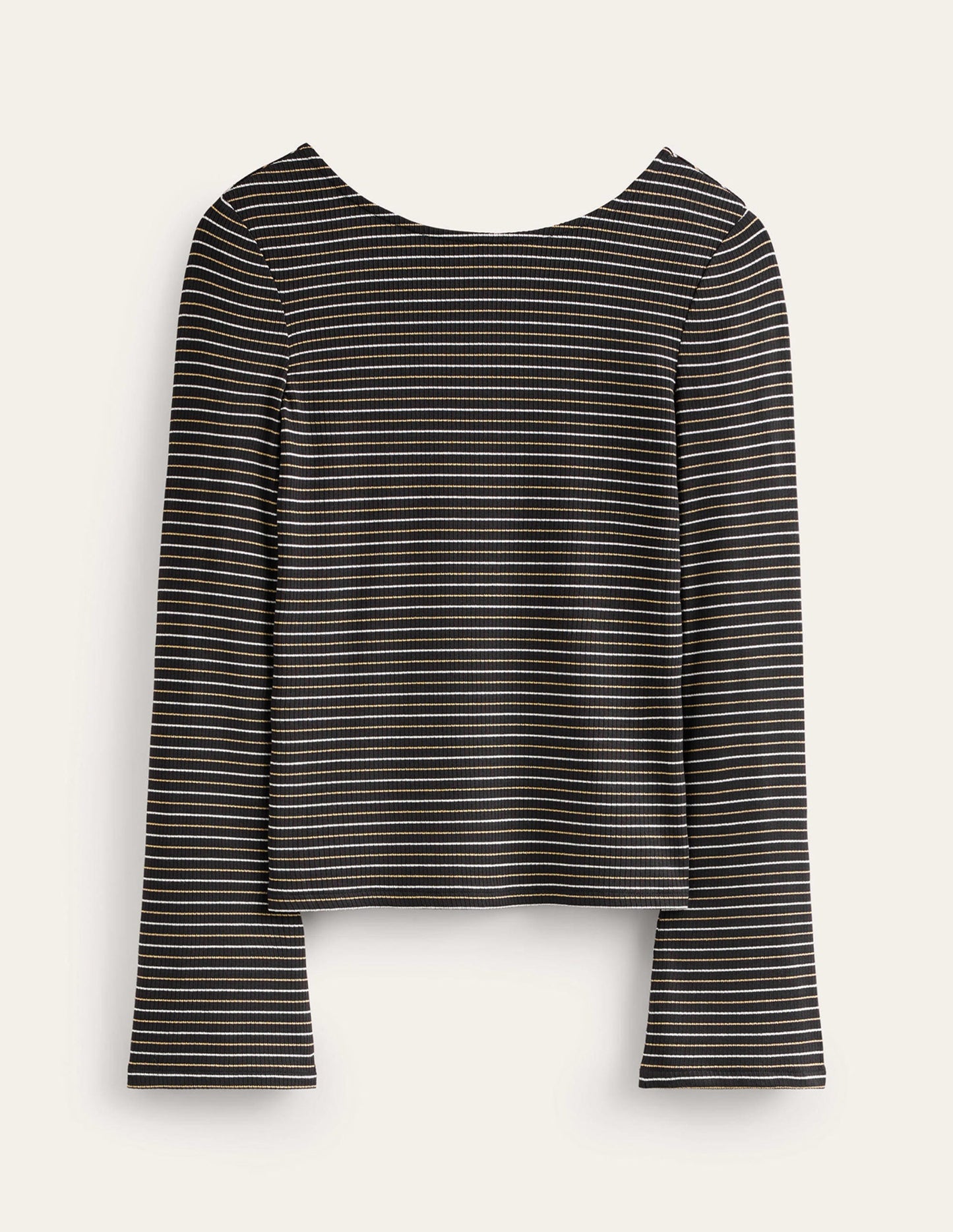 Fluted Sleeve Jersey Top-Black Stripe