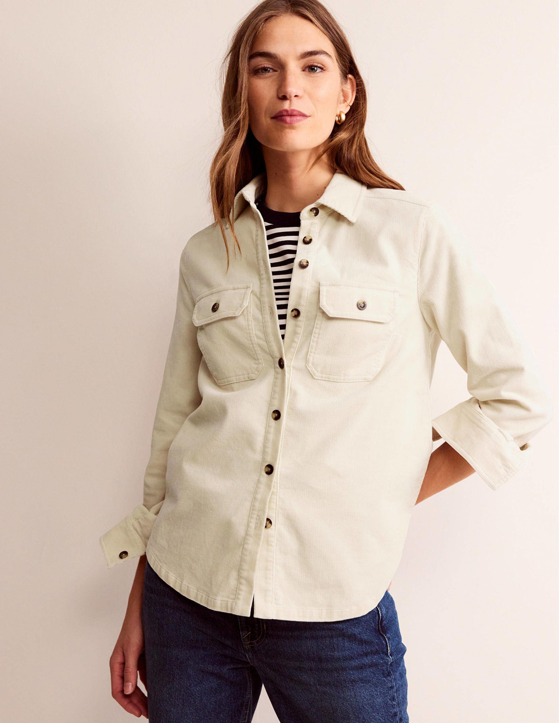 Straight-Fit Corduroy Shirt-Vanilla-4