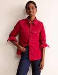 Straight-Fit Corduroy Shirt-Warm Cranberry