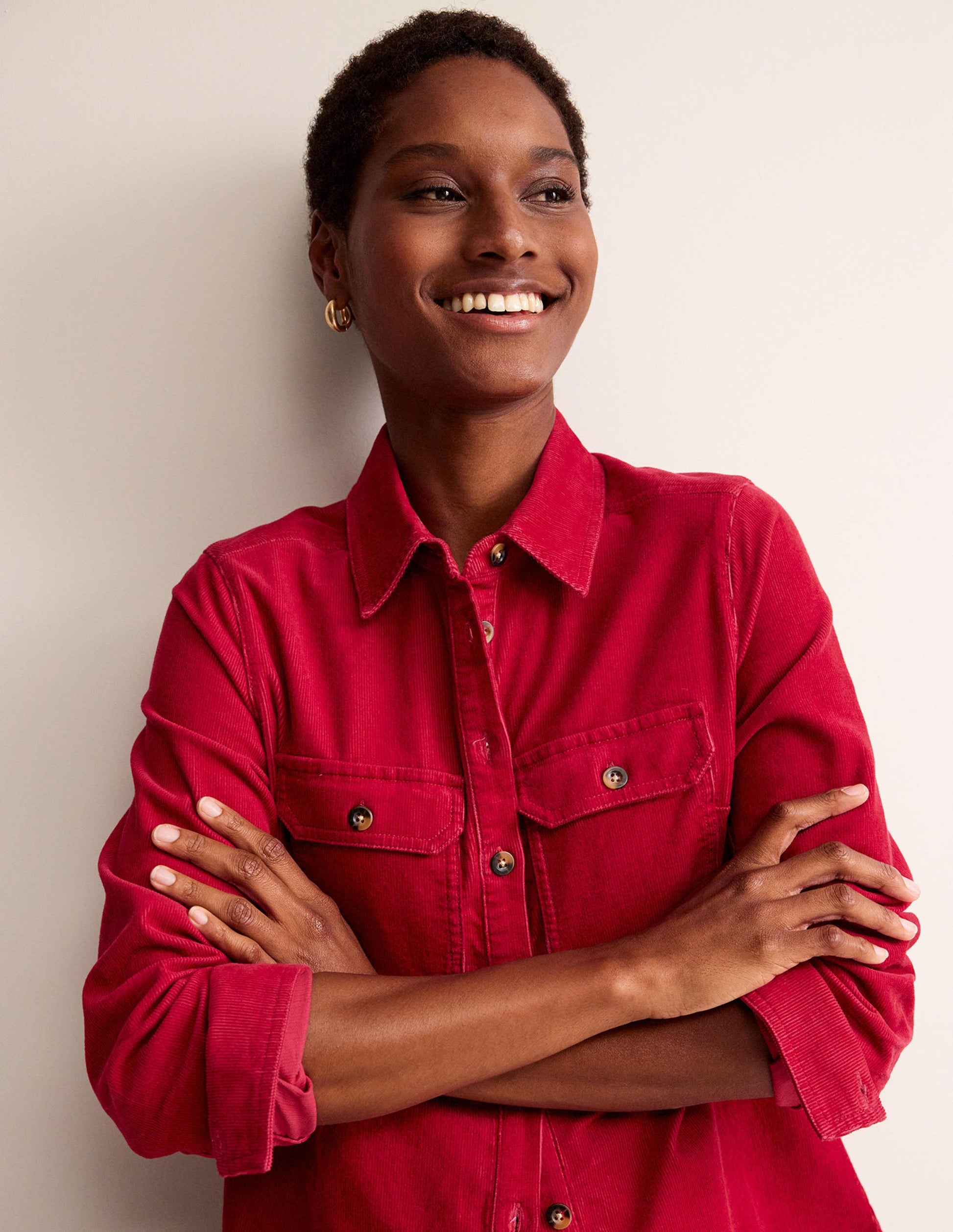 Straight-Fit Corduroy Shirt-Warm Cranberry-2