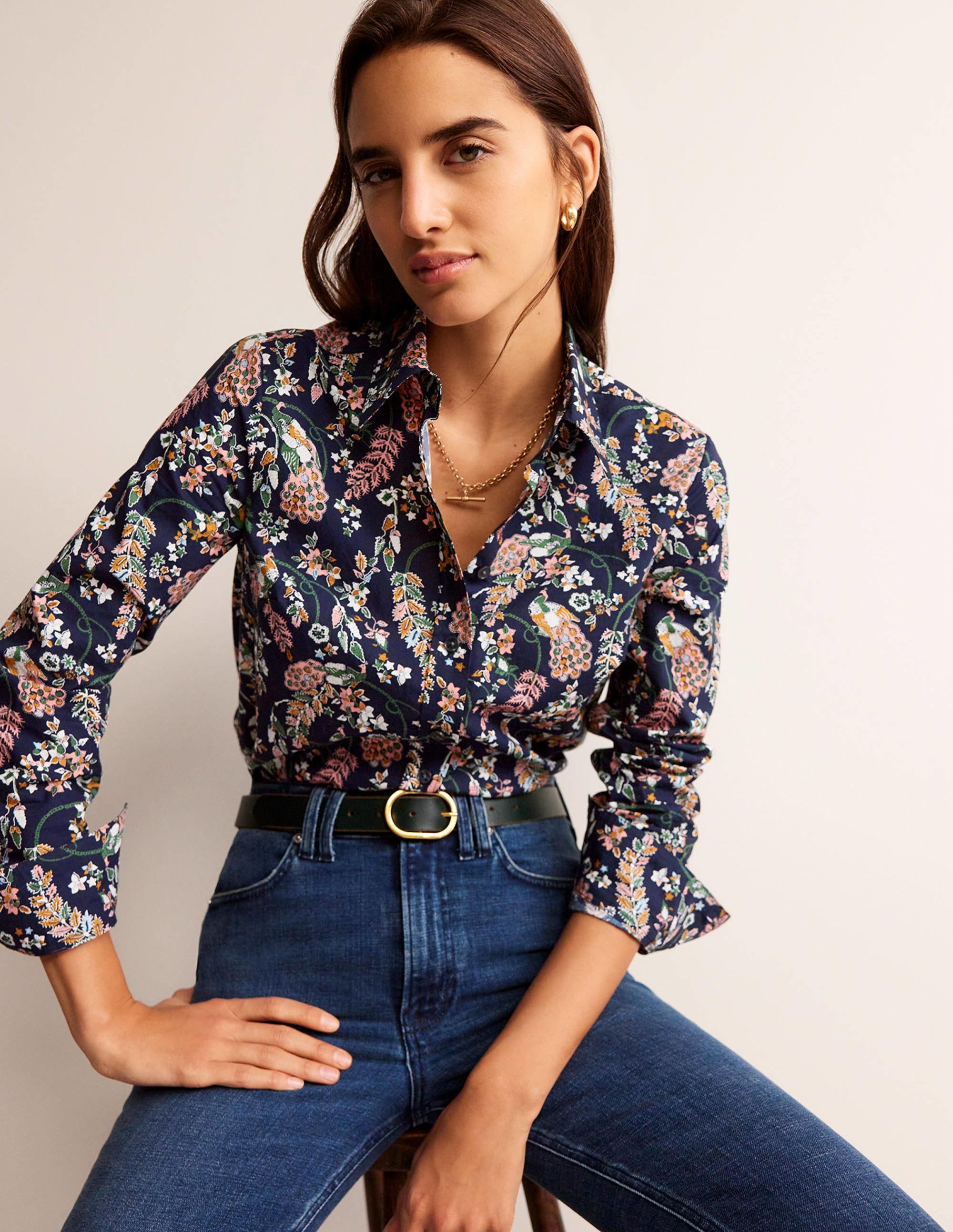 Sienna Cotton Shirt-French Navy, Peacock - Image 1