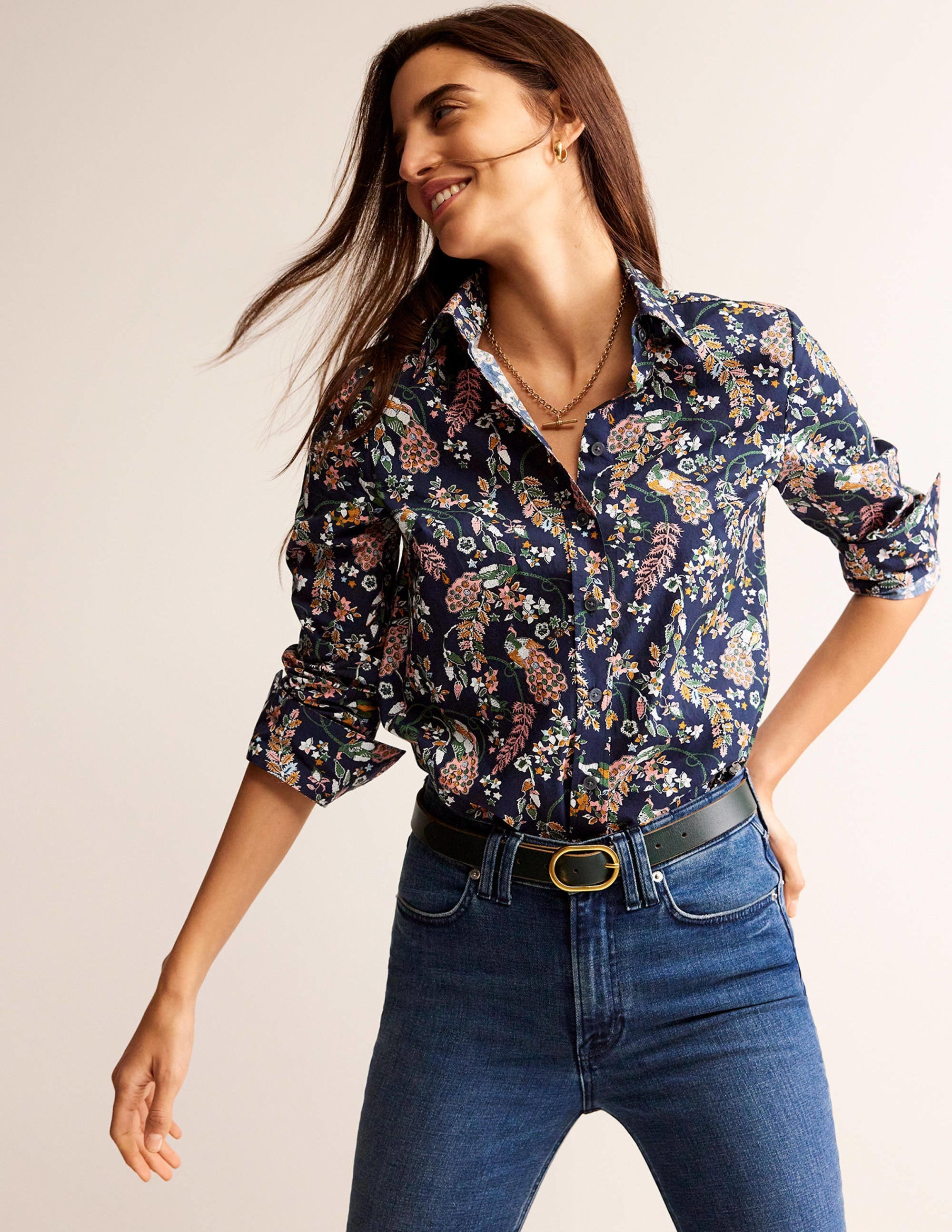 Sienna Cotton Shirt-French Navy, Peacock - Image 4