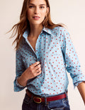 Sienna Cotton Shirt-Heron Blue, Spaced Dot