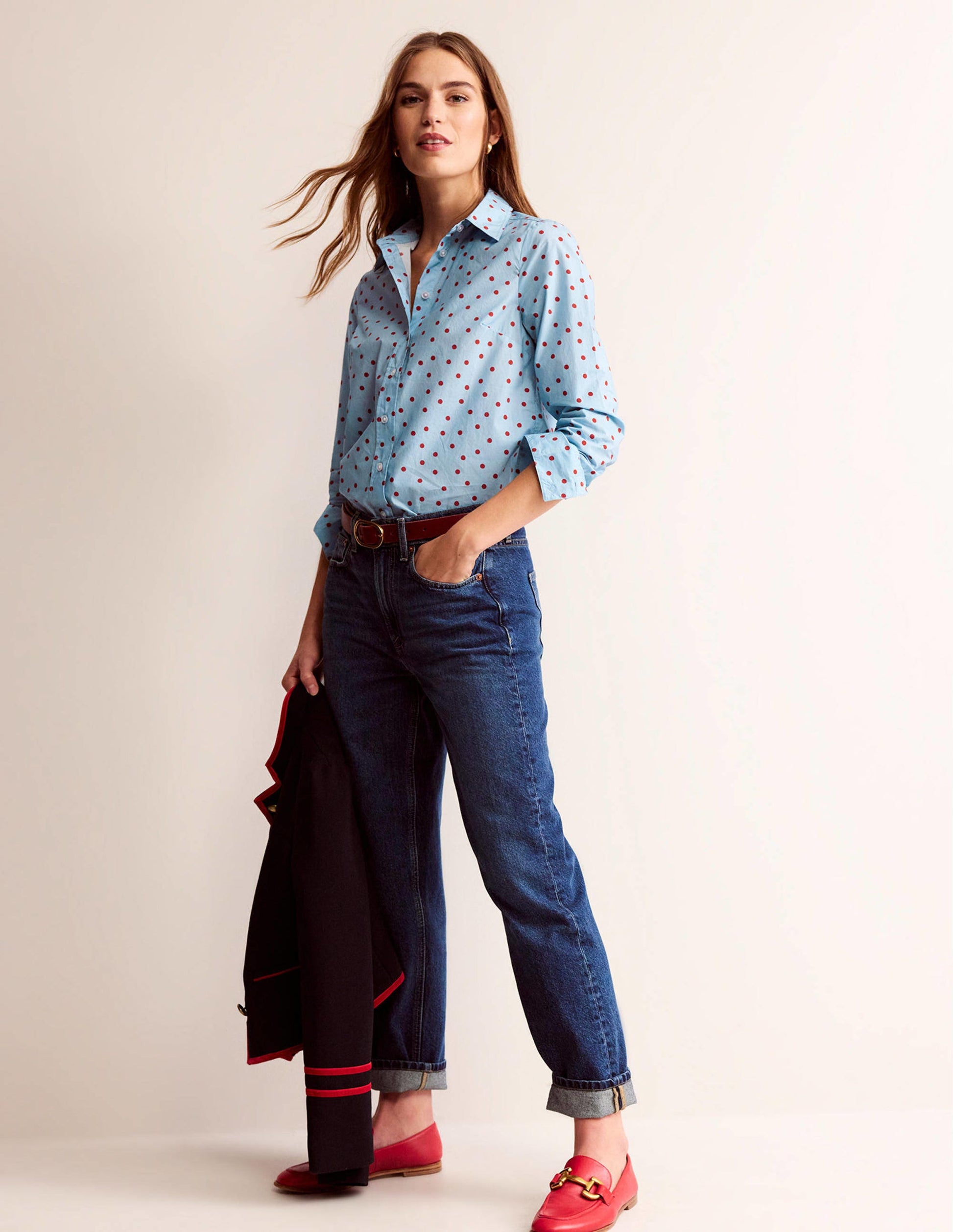 Sienna Cotton Shirt-Heron Blue, Spaced Dot-4