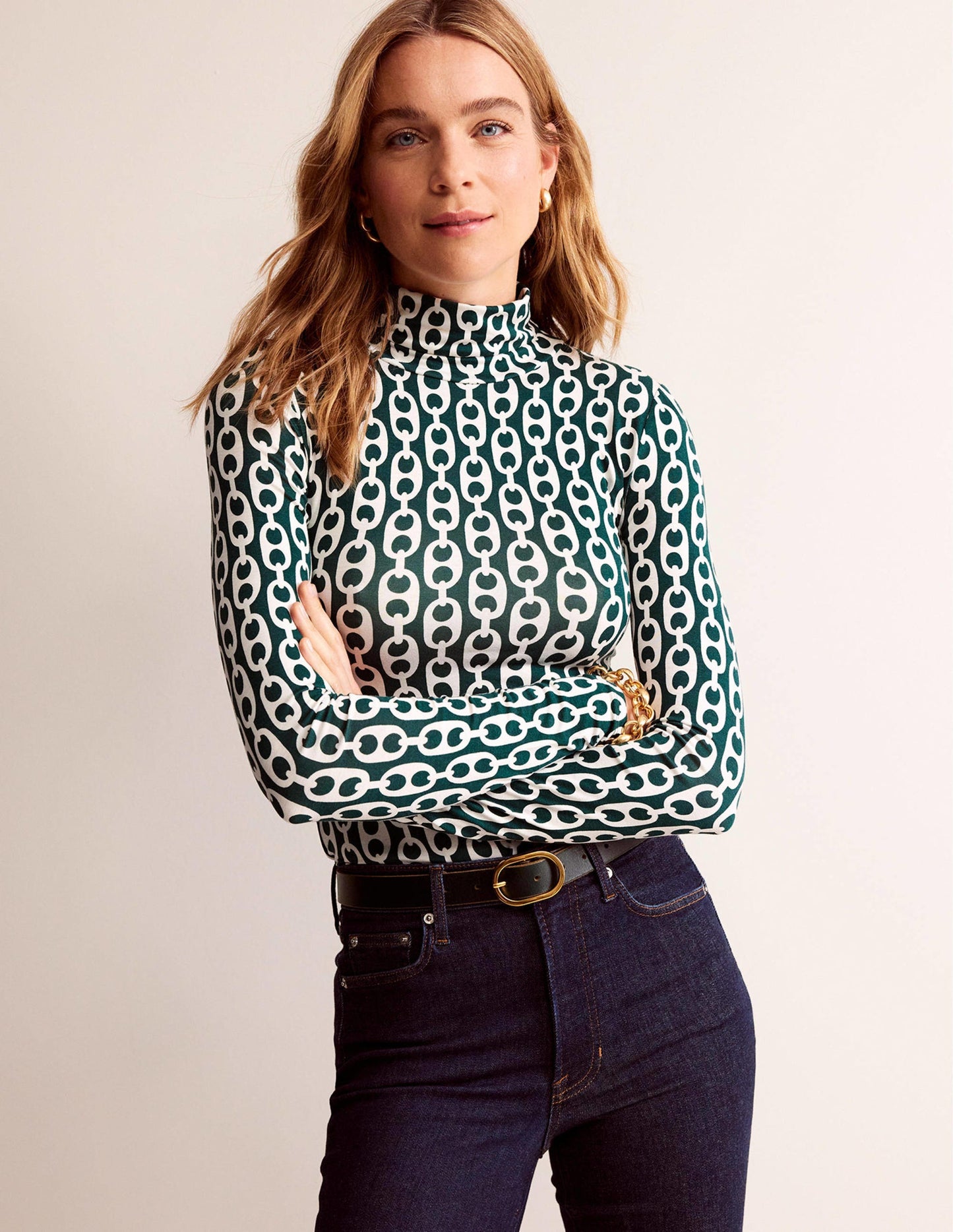 Polly Jersey Top-Emerald Night, Geo Chain