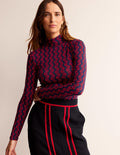 Polly Jersey Top-French Navy, Abstract Terrace