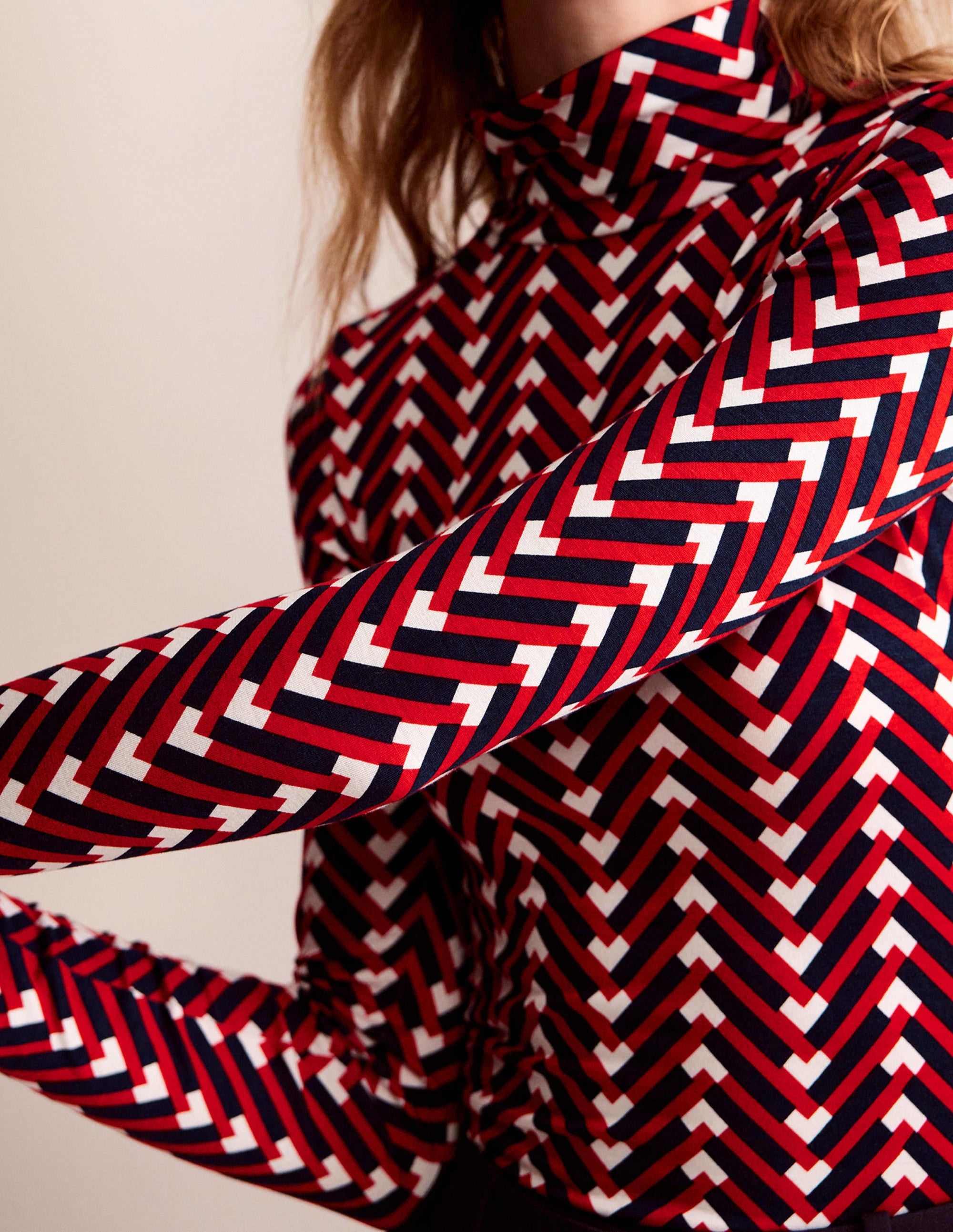 Polly Jersey Top-Hot Pepper, Chevron Geo - Image 2
