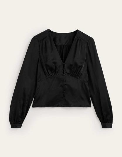 V-Neck Tea Blouse-Black