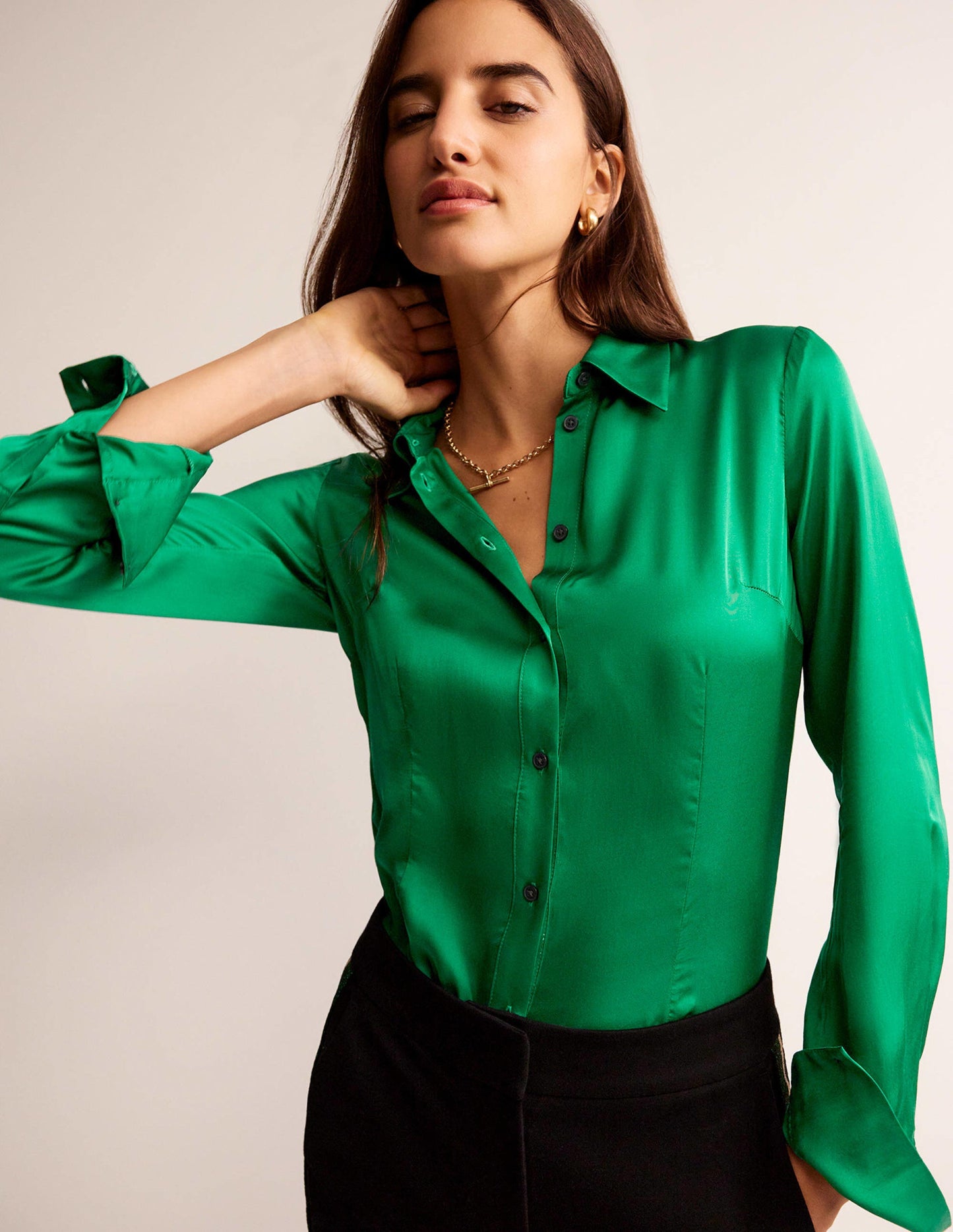 Saskia Satin Shirt-Veridian Green