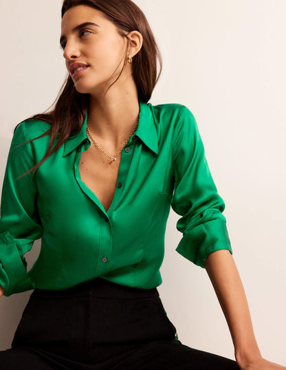 Saskia Satin Shirt-Veridian Green