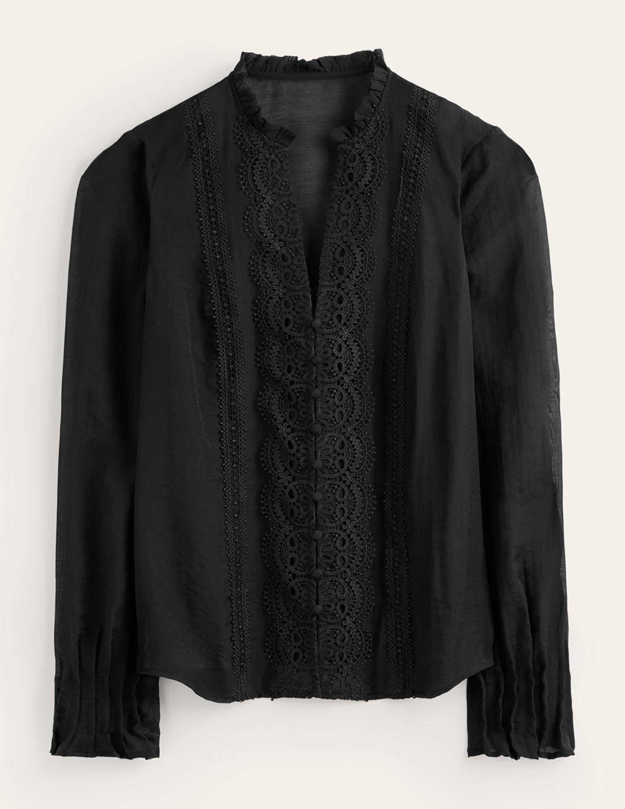 Lace-Trim Frill Top-Black - Image 5