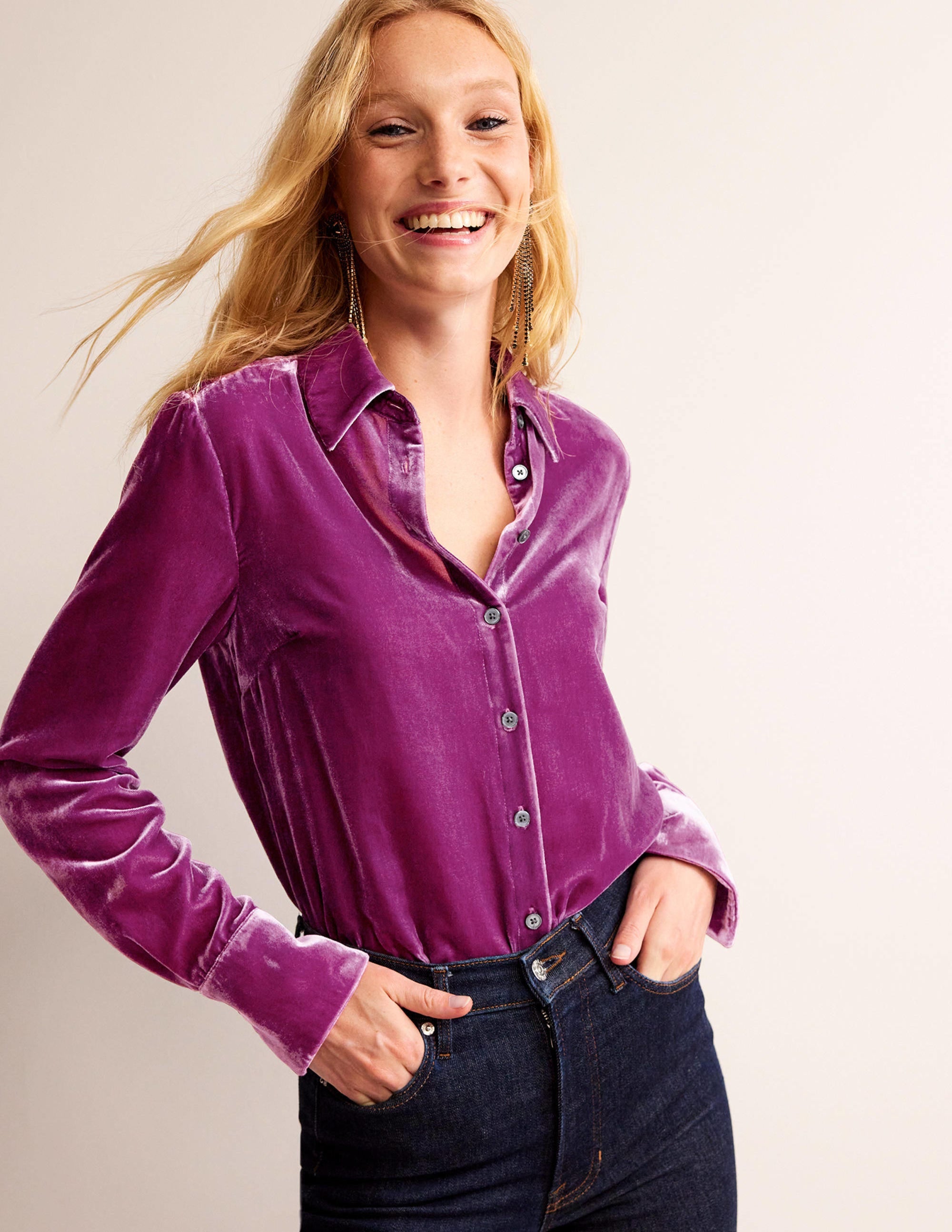 Sienna Velvet Shirt-Damson Berry - Image 4