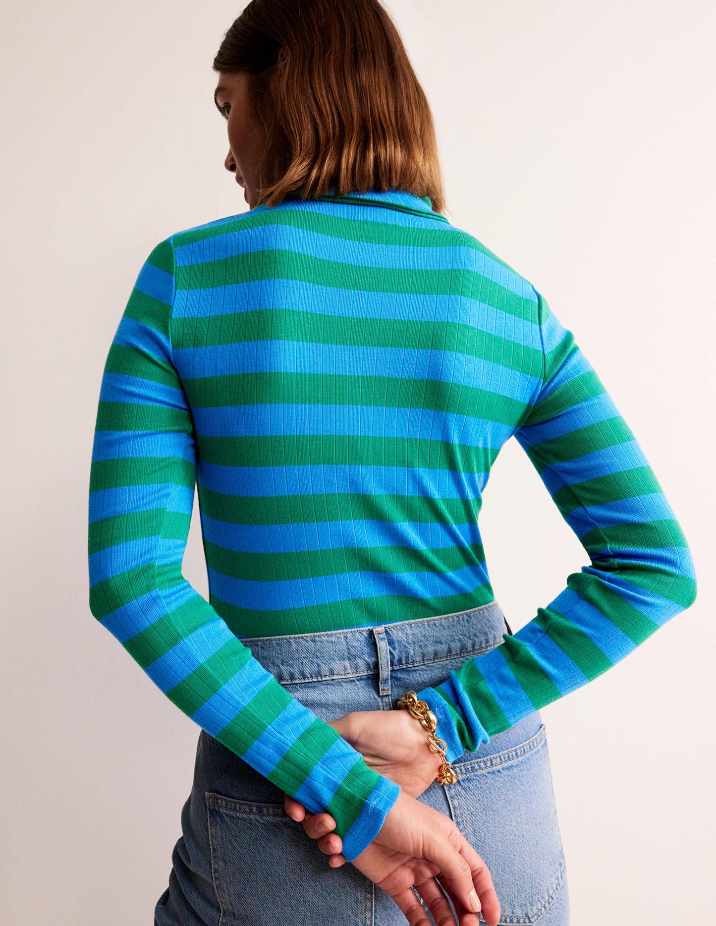 Anna Rib Roll Neck Top-Bright Cobalt, Veridian Green