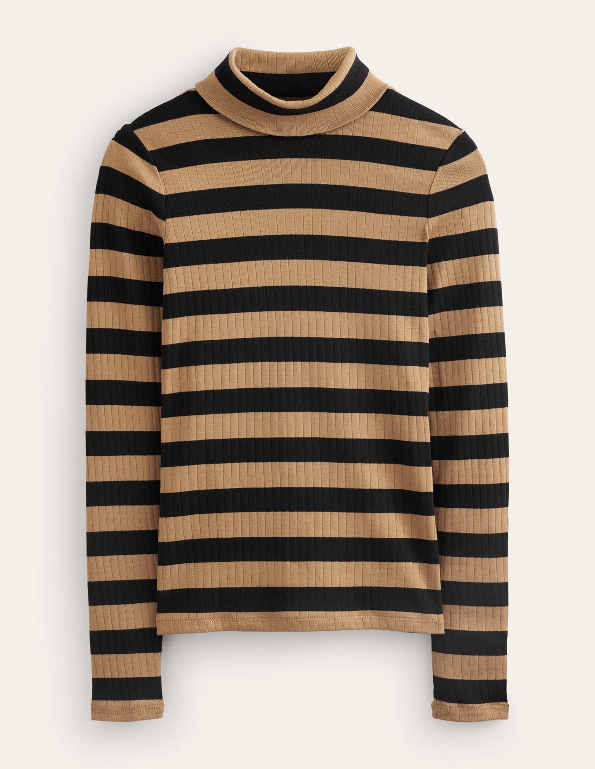 Anna Rib Roll Neck Top-Camel, Black-6
