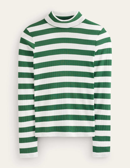 Anna Rib Roll Neck Top-Amazon Green, Ivory-6