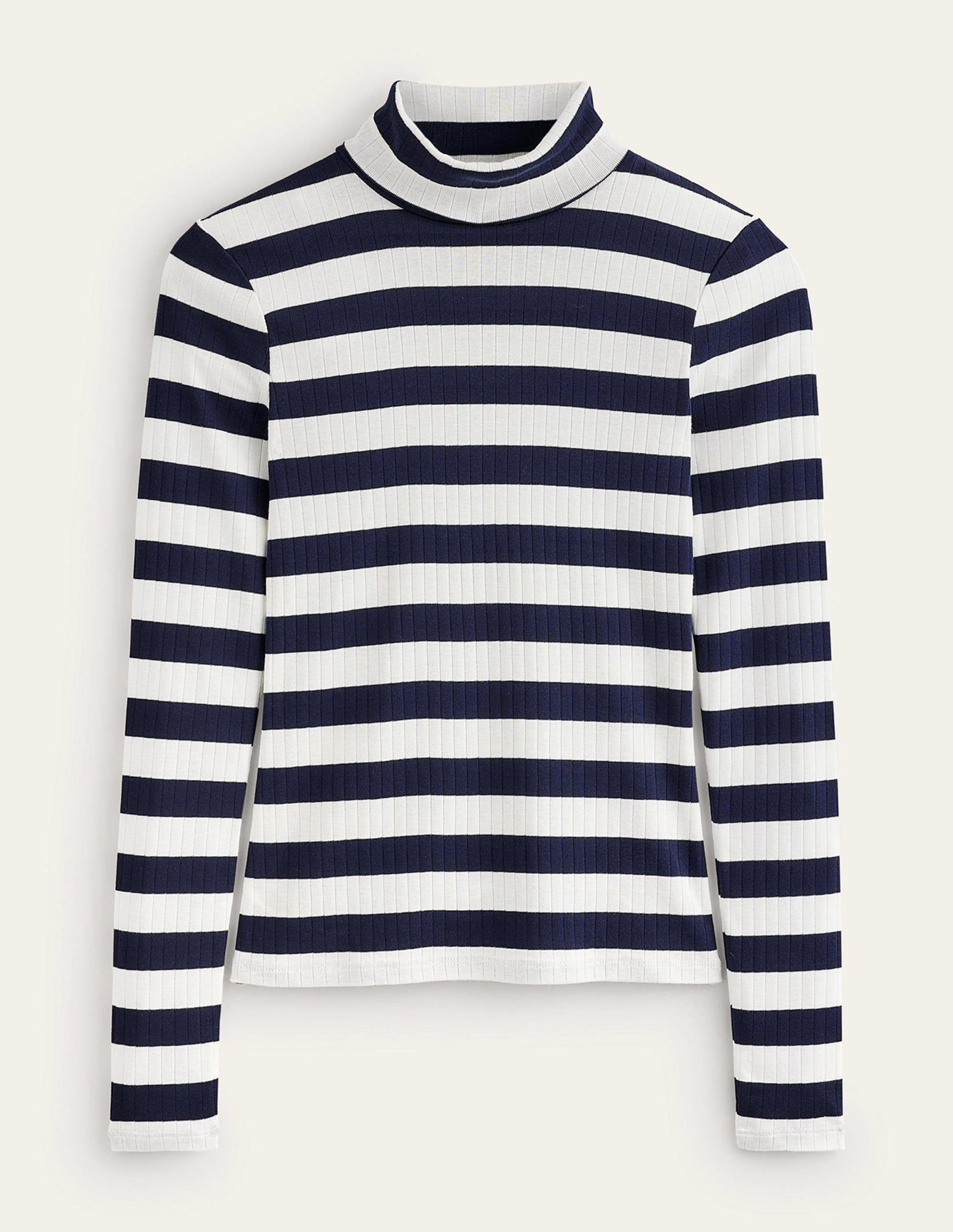 Anna Rib Roll Neck Top-Navy, Ivory-7