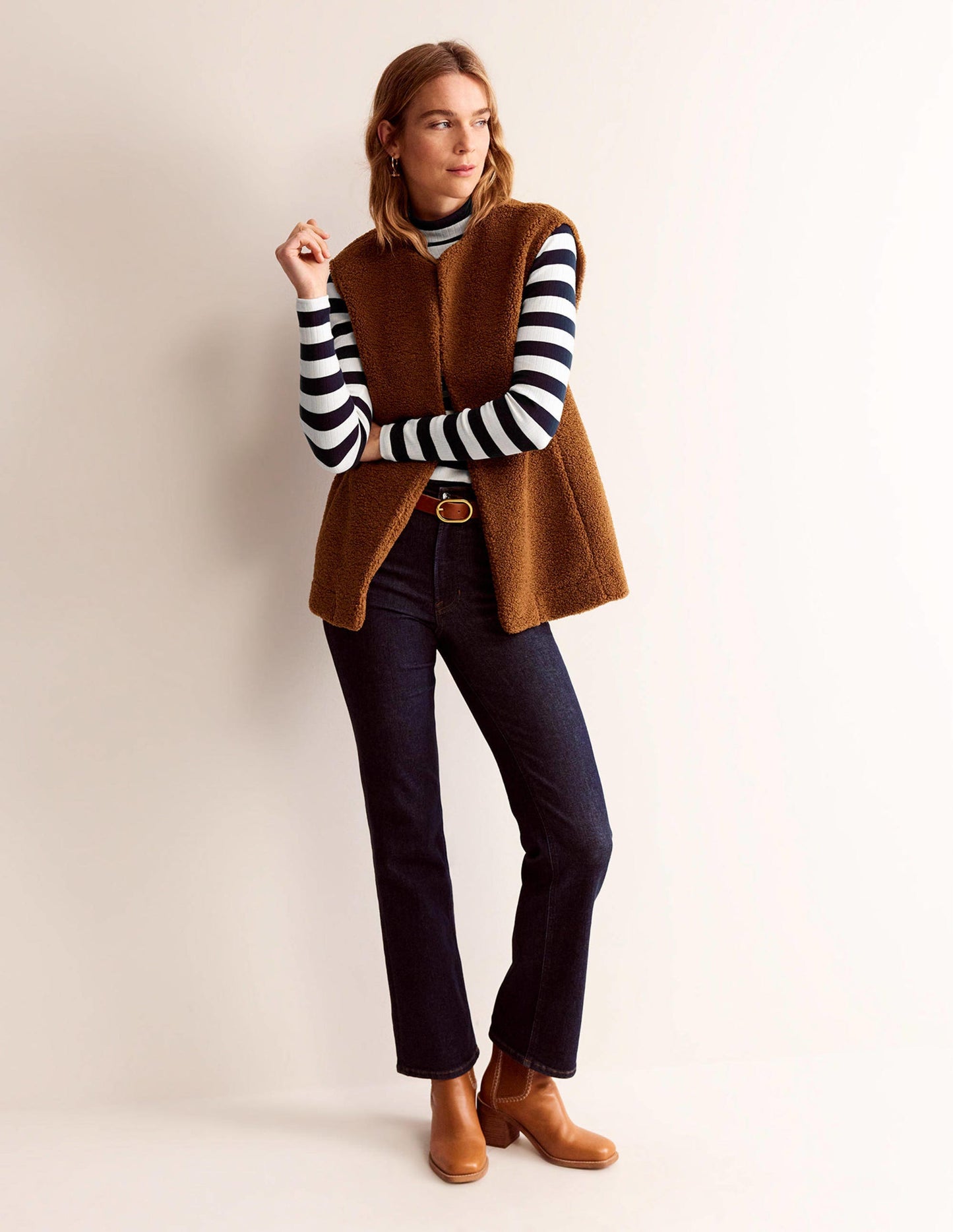 Anna Rib Roll Neck Top-Navy, Ivory