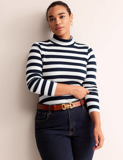 Anna Rib Roll Neck Top-Navy, Ivory-5