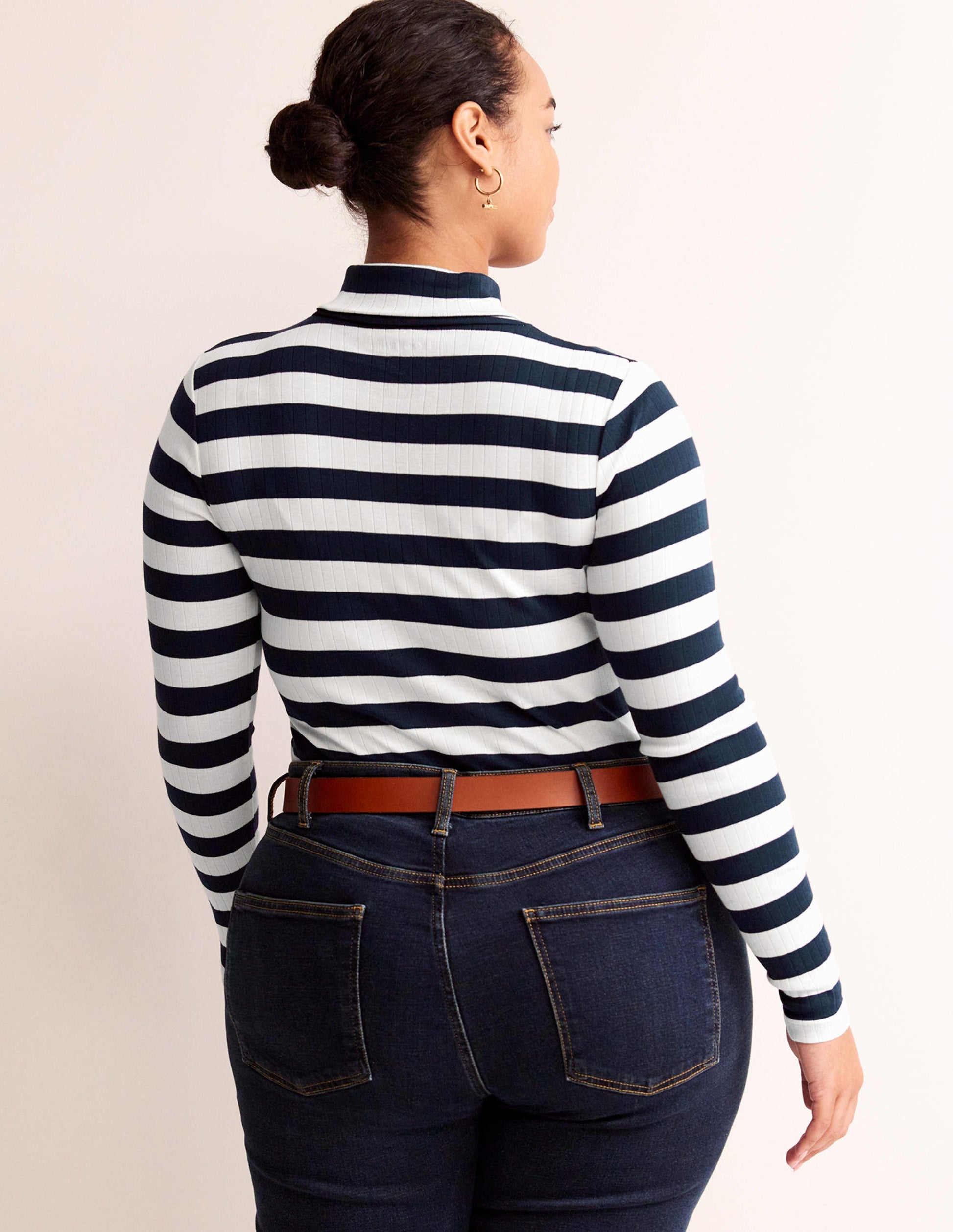Anna Rib Roll Neck Top-Navy, Ivory-6