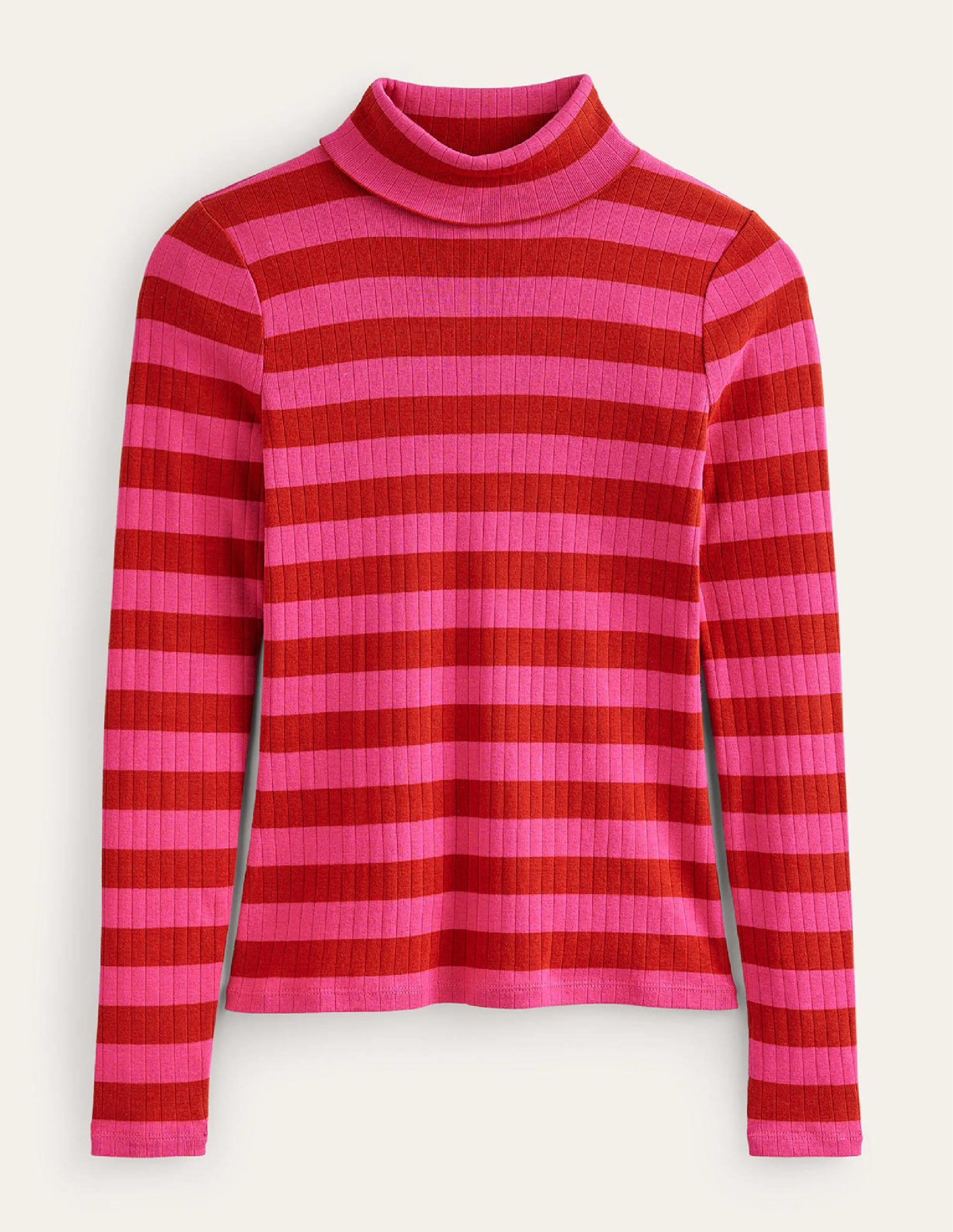 Anna Rib Roll Neck Top-Bright Rust, Vibrant Pink - Image 9