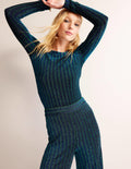 Mia Metallic Top-Blue, Green