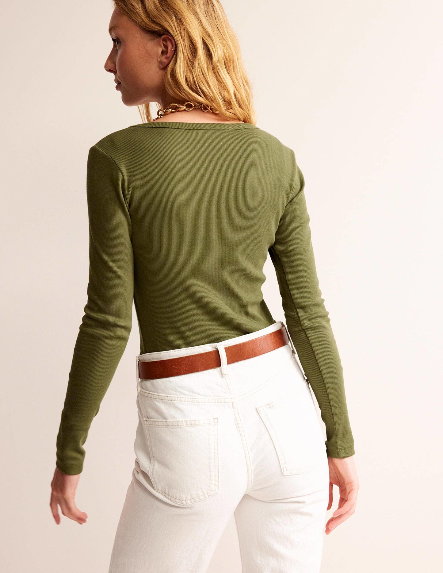 Cotton Rib Scoop Neck Top-Spruce