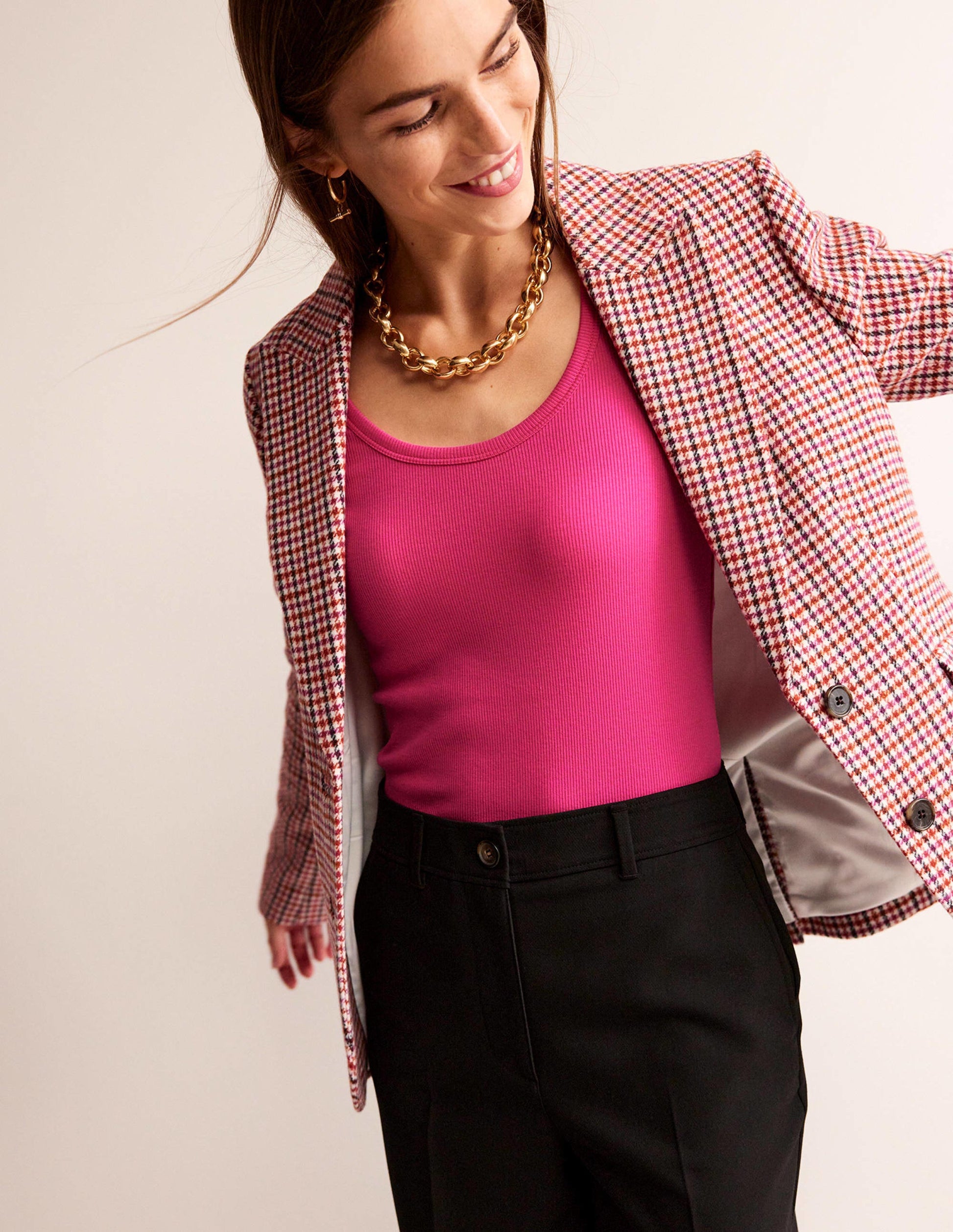 Cotton Rib Scoop Neck Top-Cabaret Pink-1