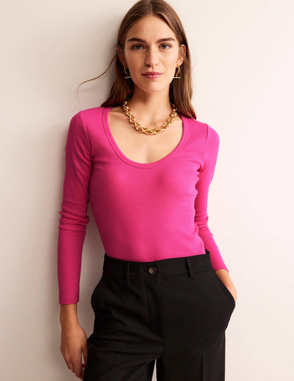 Cotton Rib Scoop Neck Top-Cabaret Pink-2