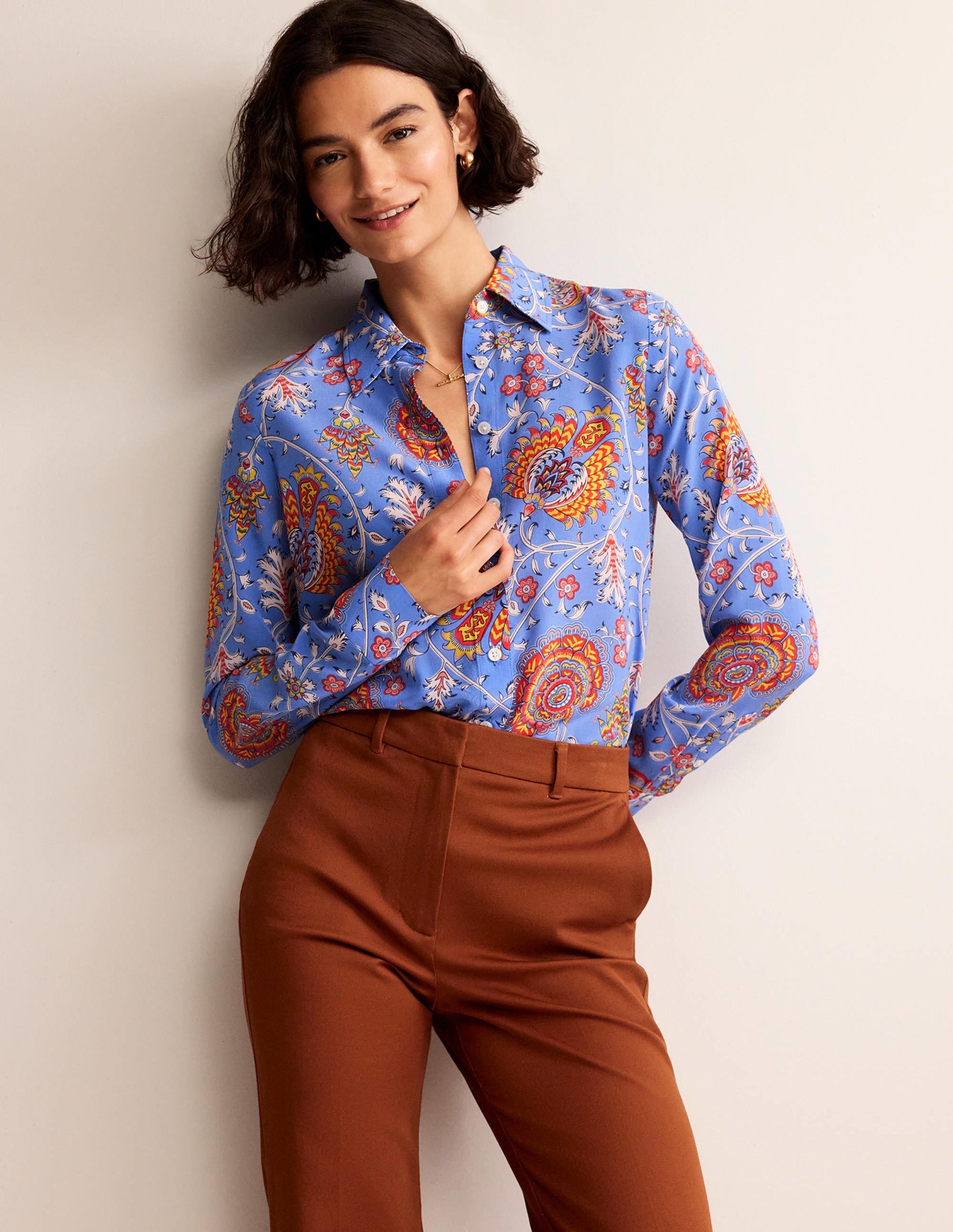 Sienna Silk Shirt-Azure, Gardenia Grove - Image 1