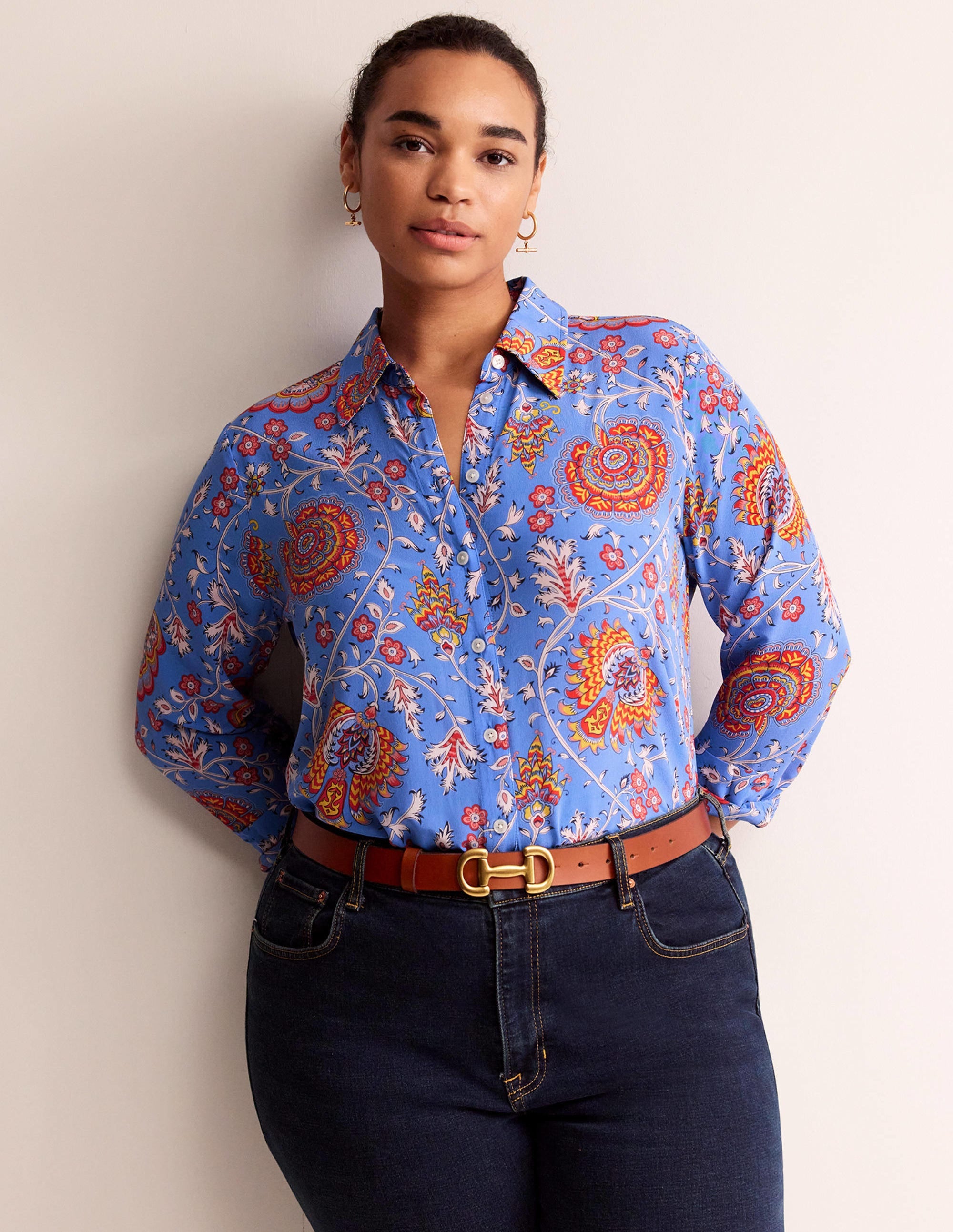 Sienna Silk Shirt-Azure, Gardenia Grove - Image 5
