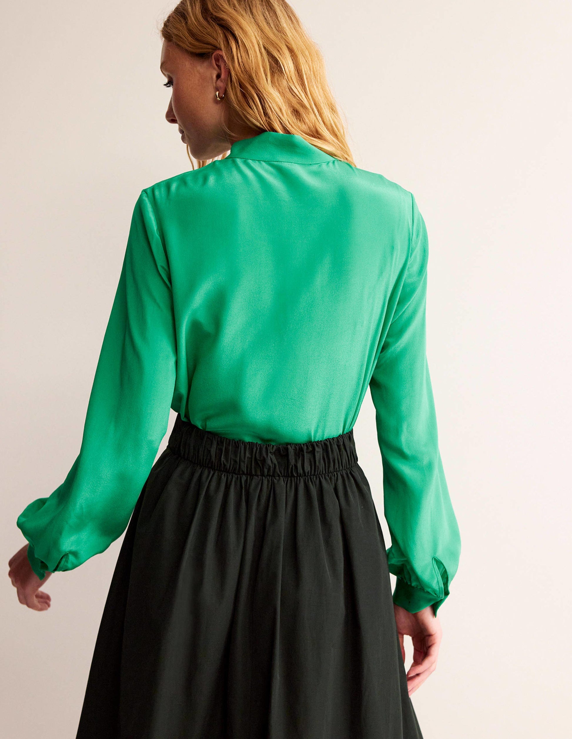 Bow-Neck Button-Down Blouse-Veridian Green-3