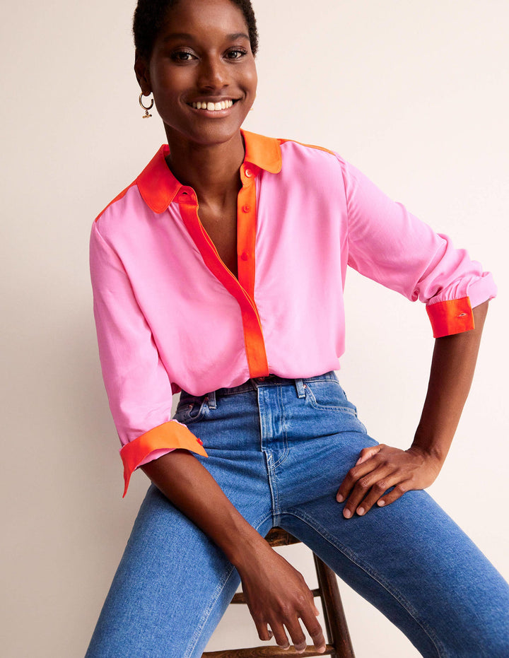 Colour Block Shirt-Pink/Red