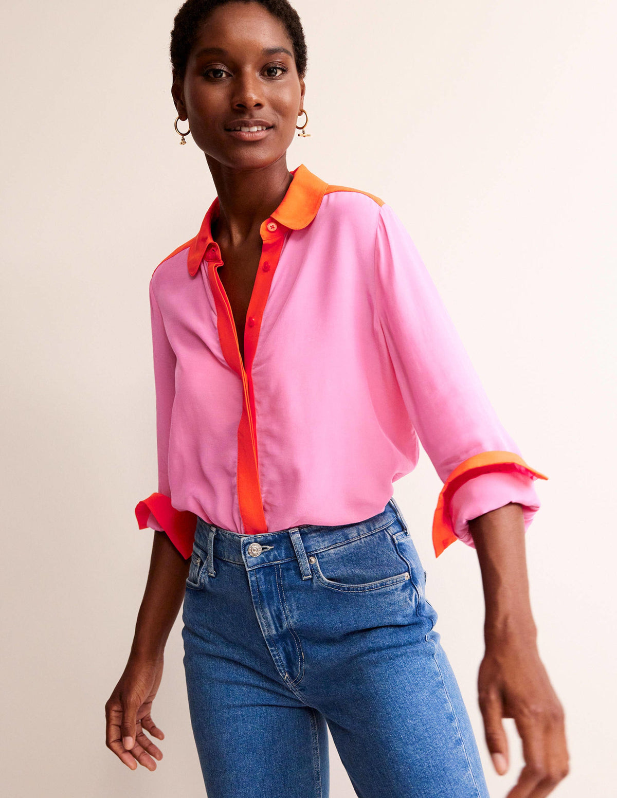 Colour Block Shirt-Pink/Red - Image 4