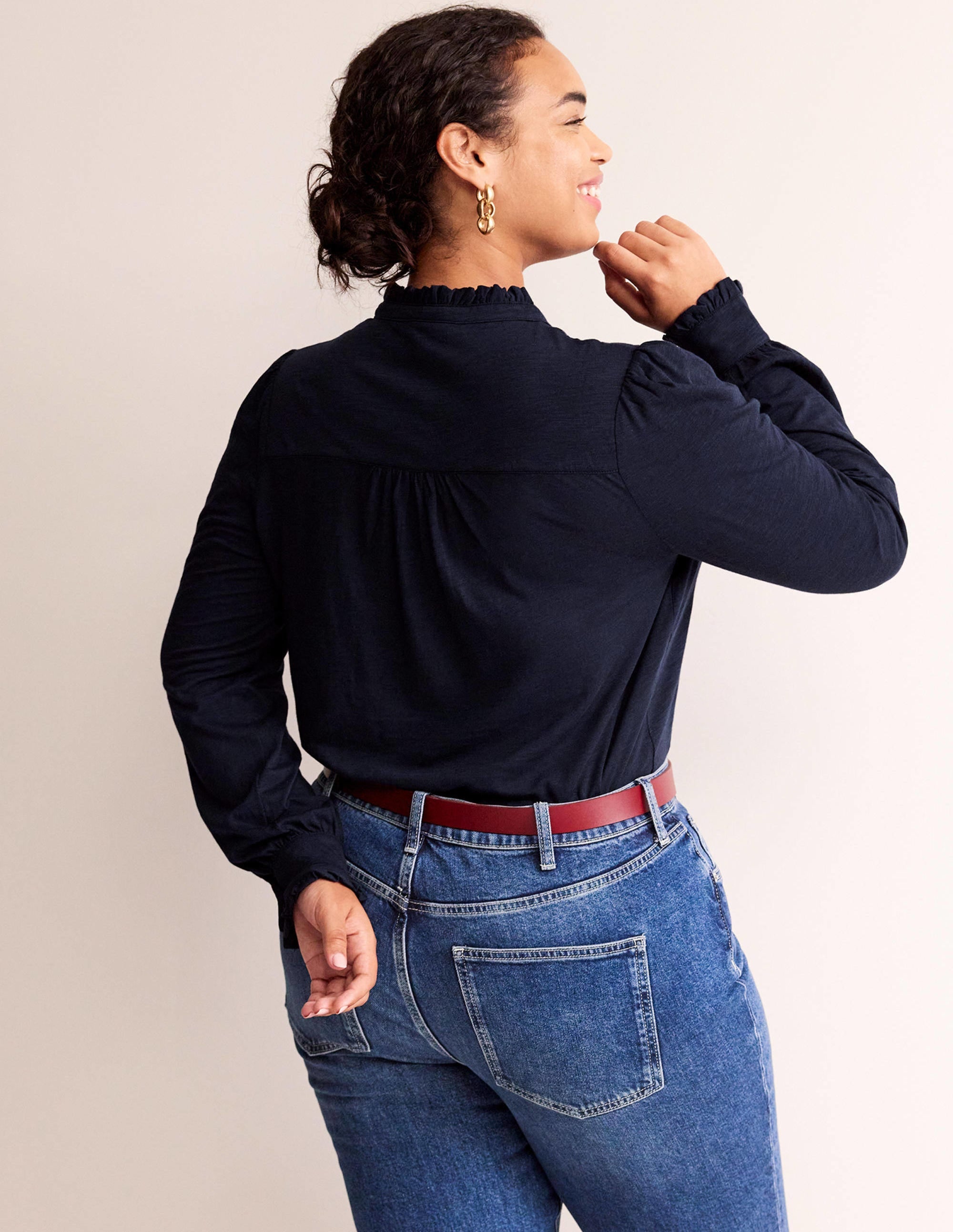 Caroline Jersey Shirt-Navy - Image 6