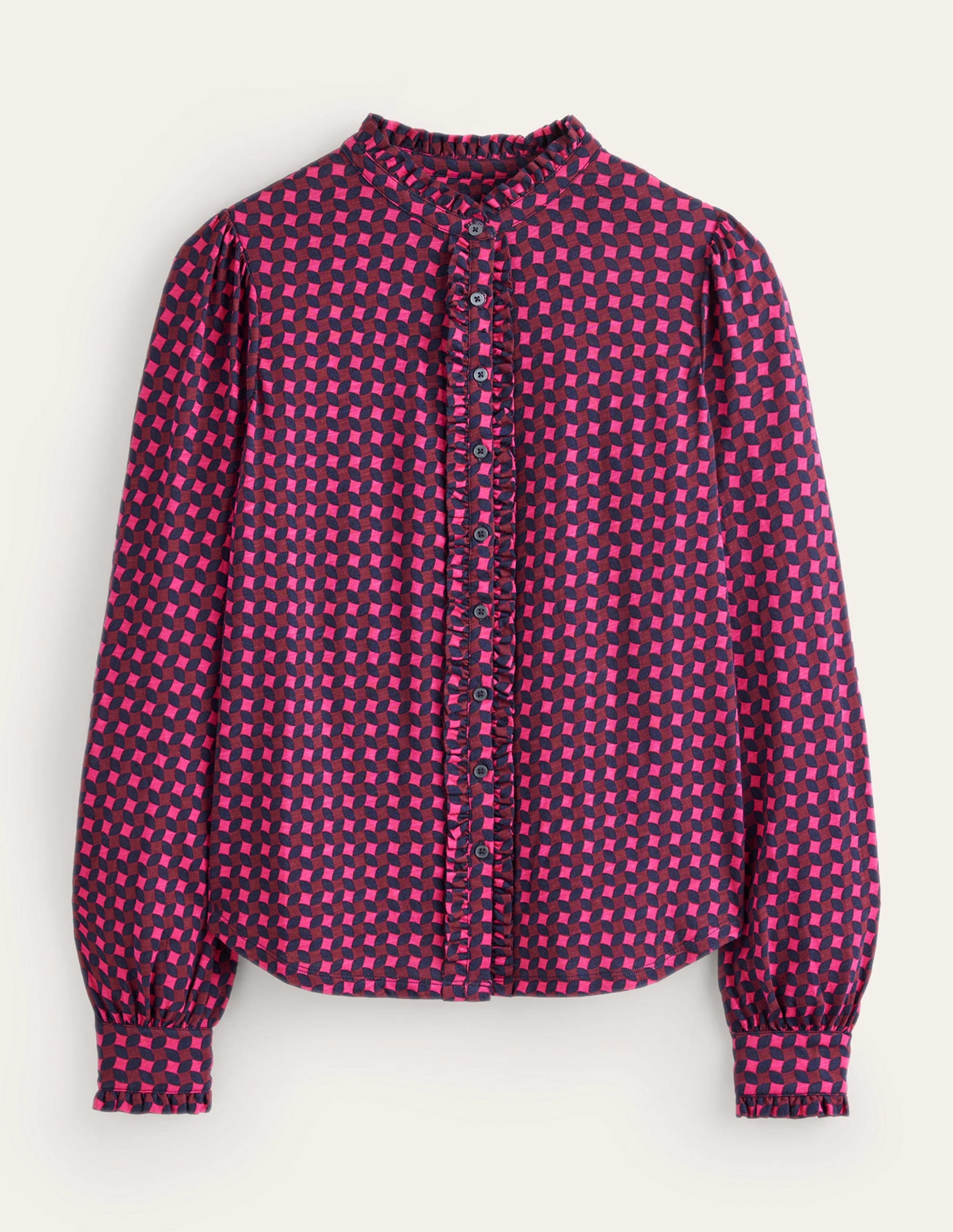 Caroline Jersey Shirt-Vibrant Pink, Abstract Diamond - Image 5