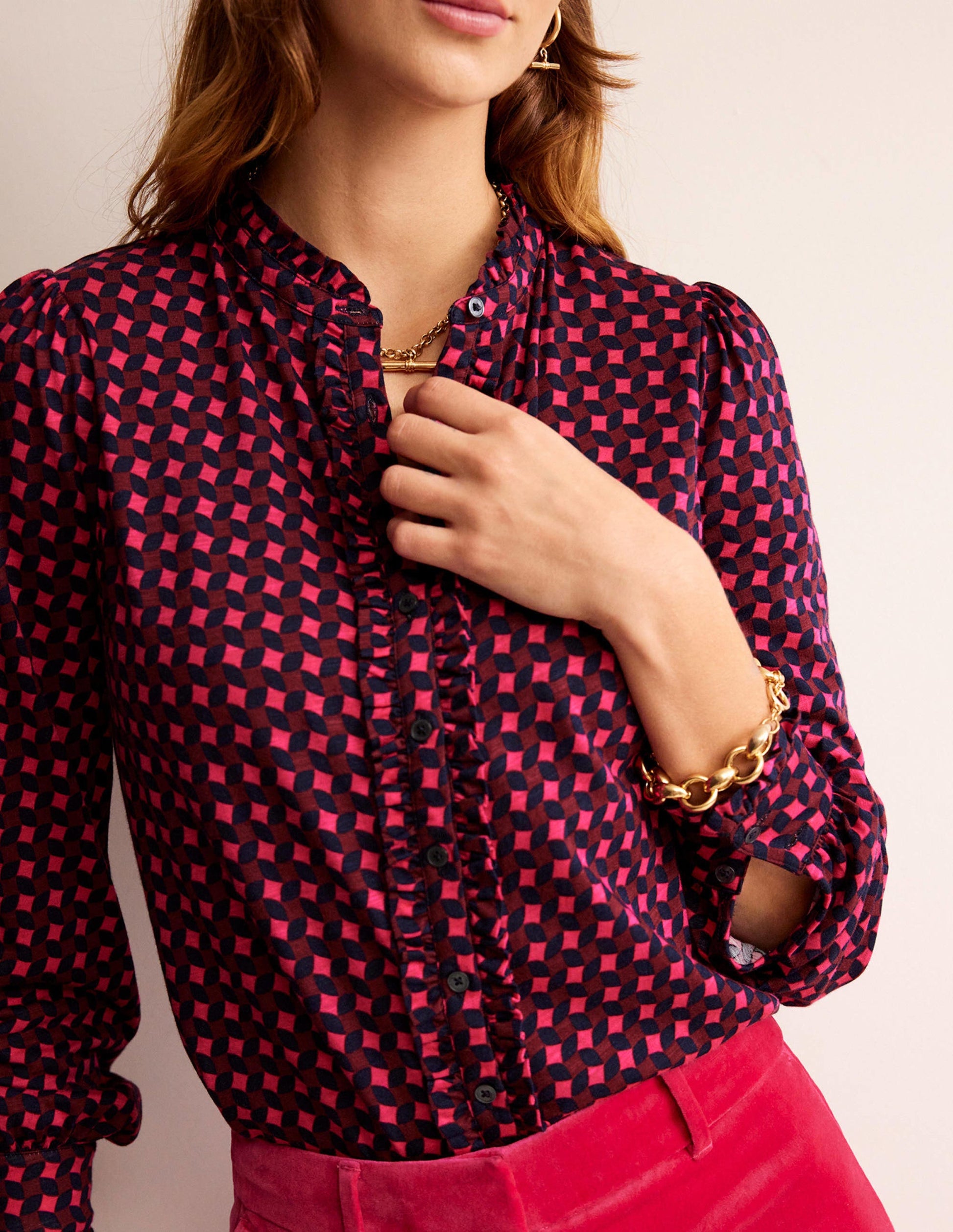 Caroline Jersey Shirt-Vibrant Pink, Abstract Diamond-2