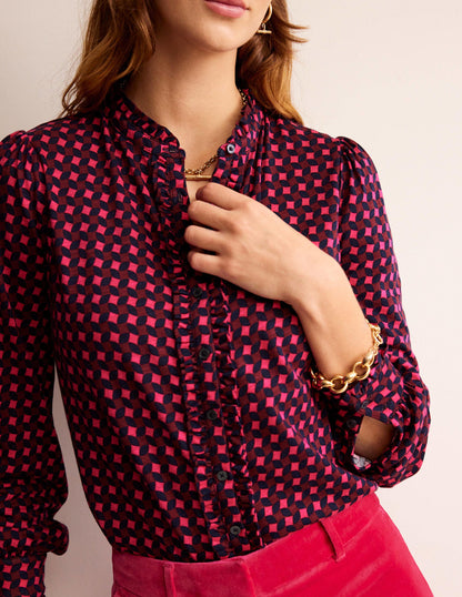Caroline Jersey Shirt-Vibrant Pink, Abstract Diamond-2