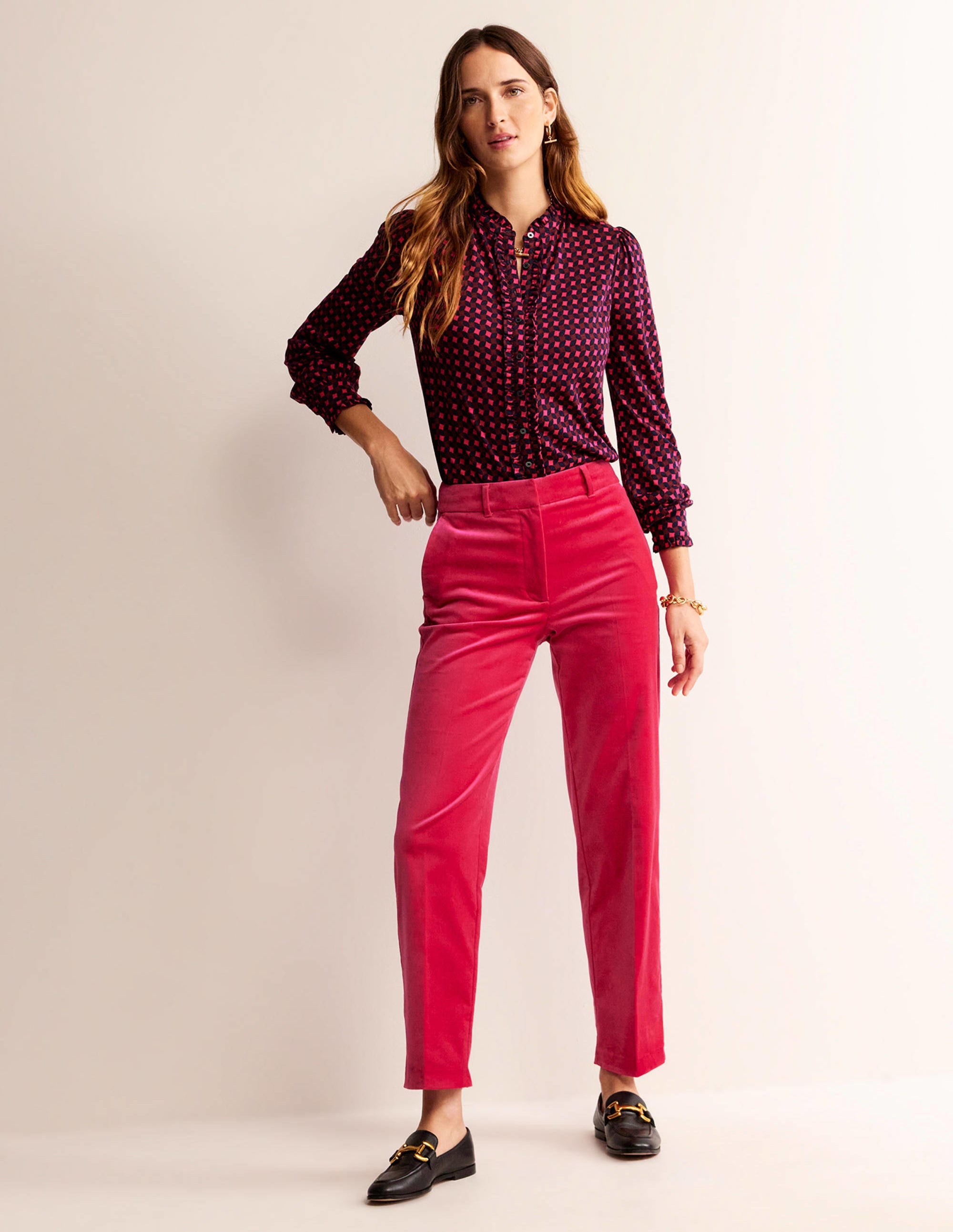 Caroline Jersey Shirt-Vibrant Pink, Abstract Diamond - Image 4