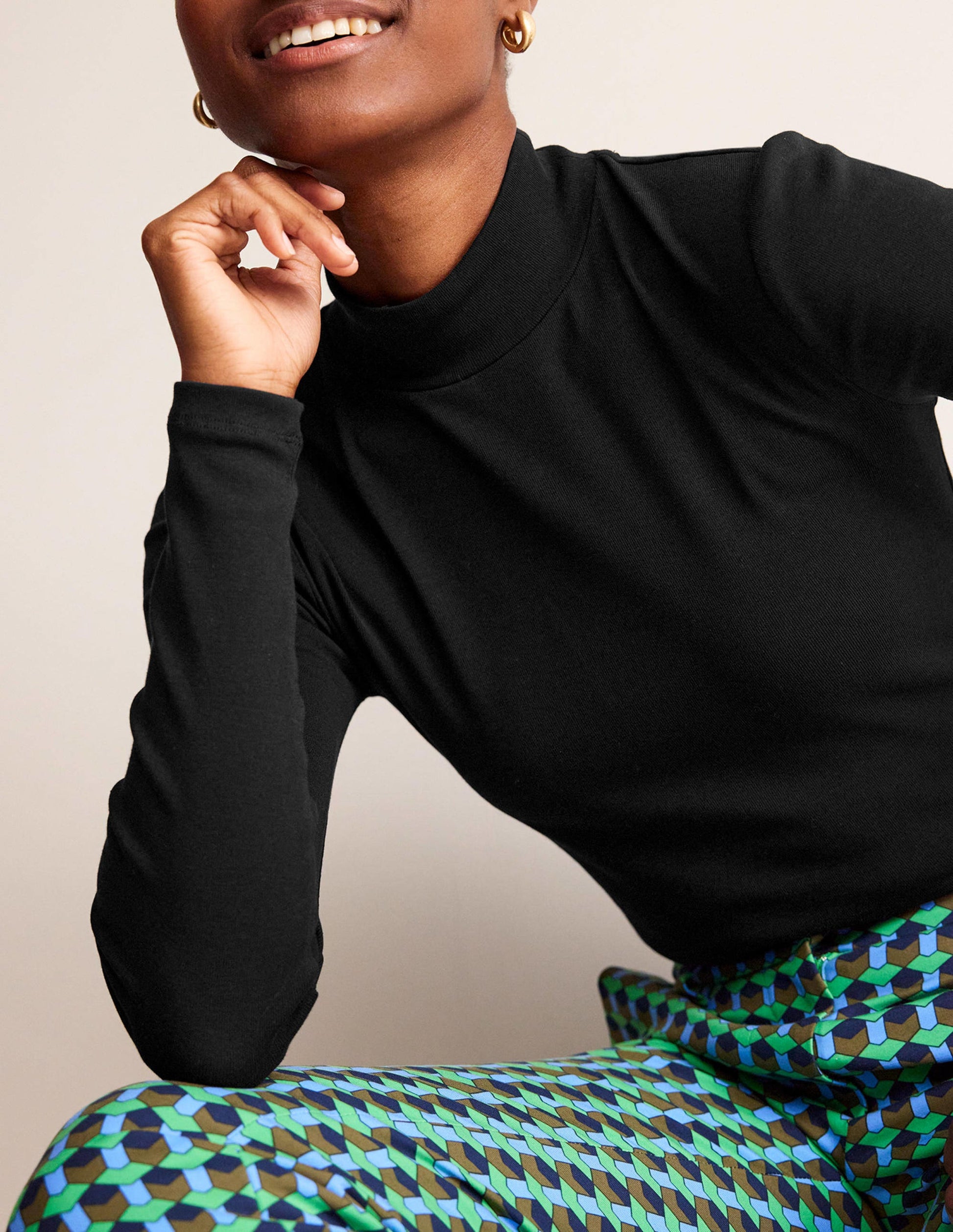 Essential High Neck Jersey Top-Black-2