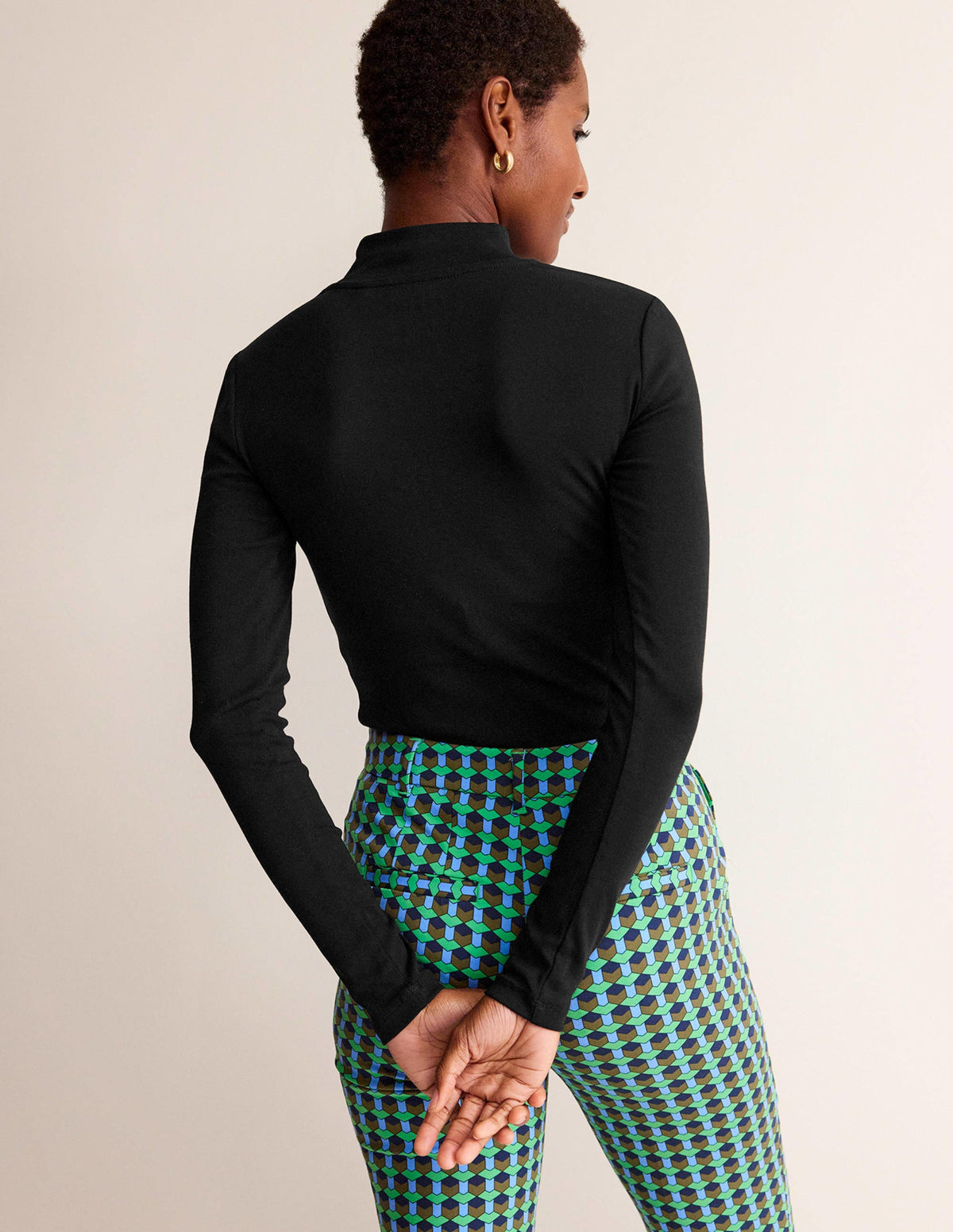 Essential High Neck Jersey Top-Black - Image 3