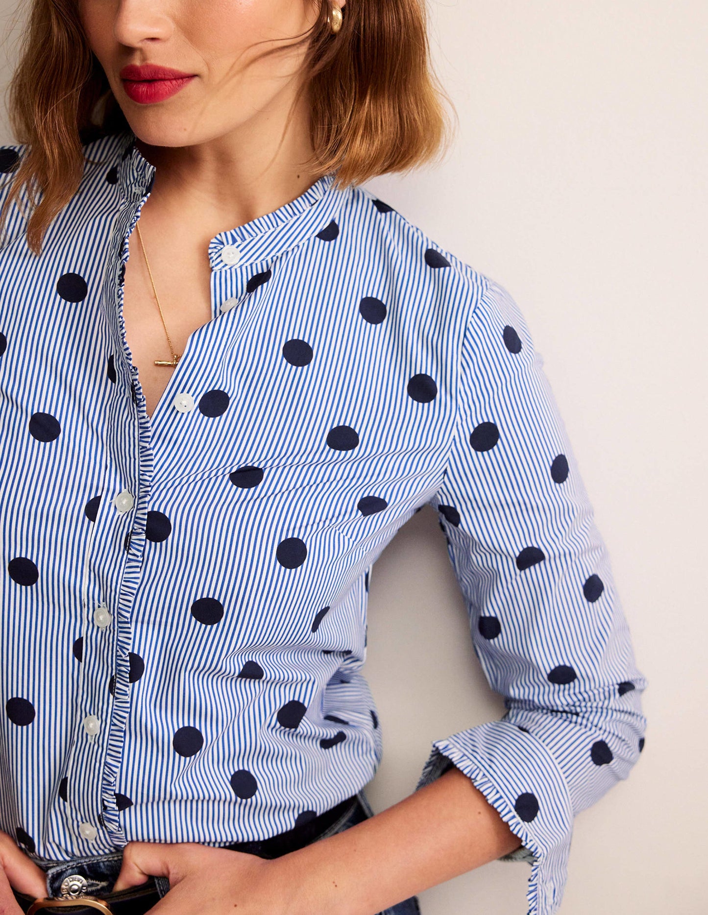 Phoebe Cotton Shirt-Navy, Spot Stripe