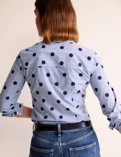 Phoebe Cotton Shirt-Navy, Spot Stripe